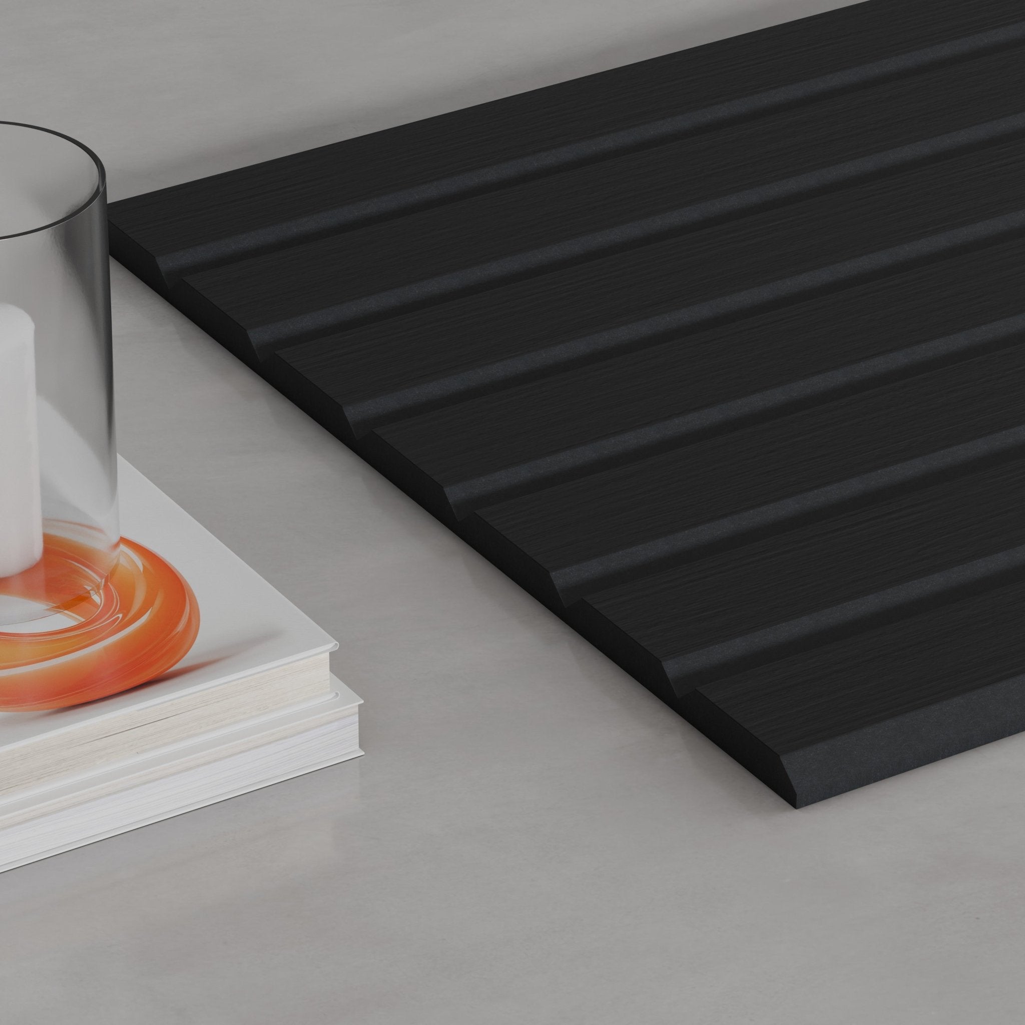 106" ULTRALIGHT Flexible Lightweight Black Oak Acoustic Wood Slat Wall Panels with Black Felt Backing - Slats.co