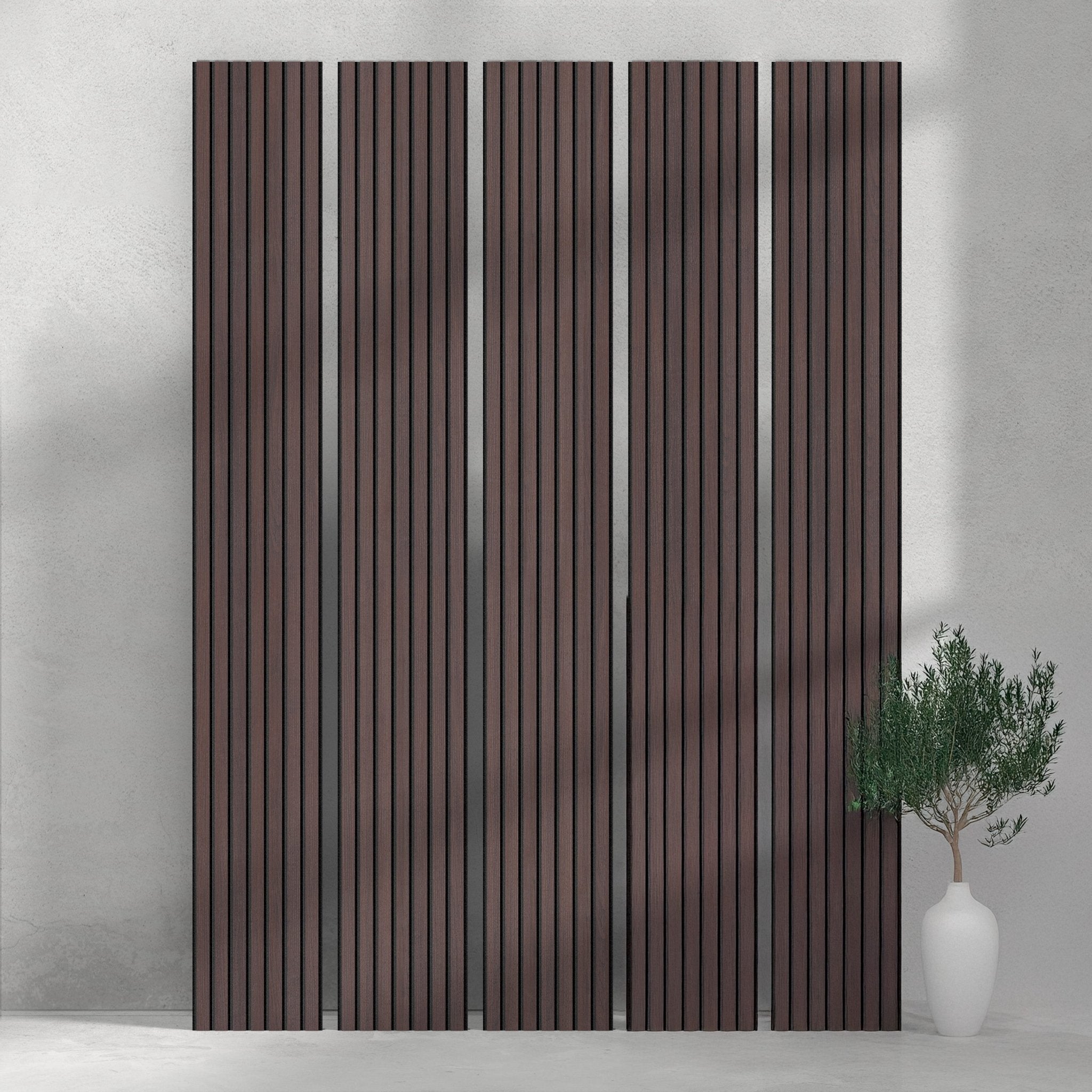 106" ULTRALIGHT Flexible Lightweight Dark Smoke Oak Acoustic Wood Slat Wall Panels with Black Felt Backing - Slats.co