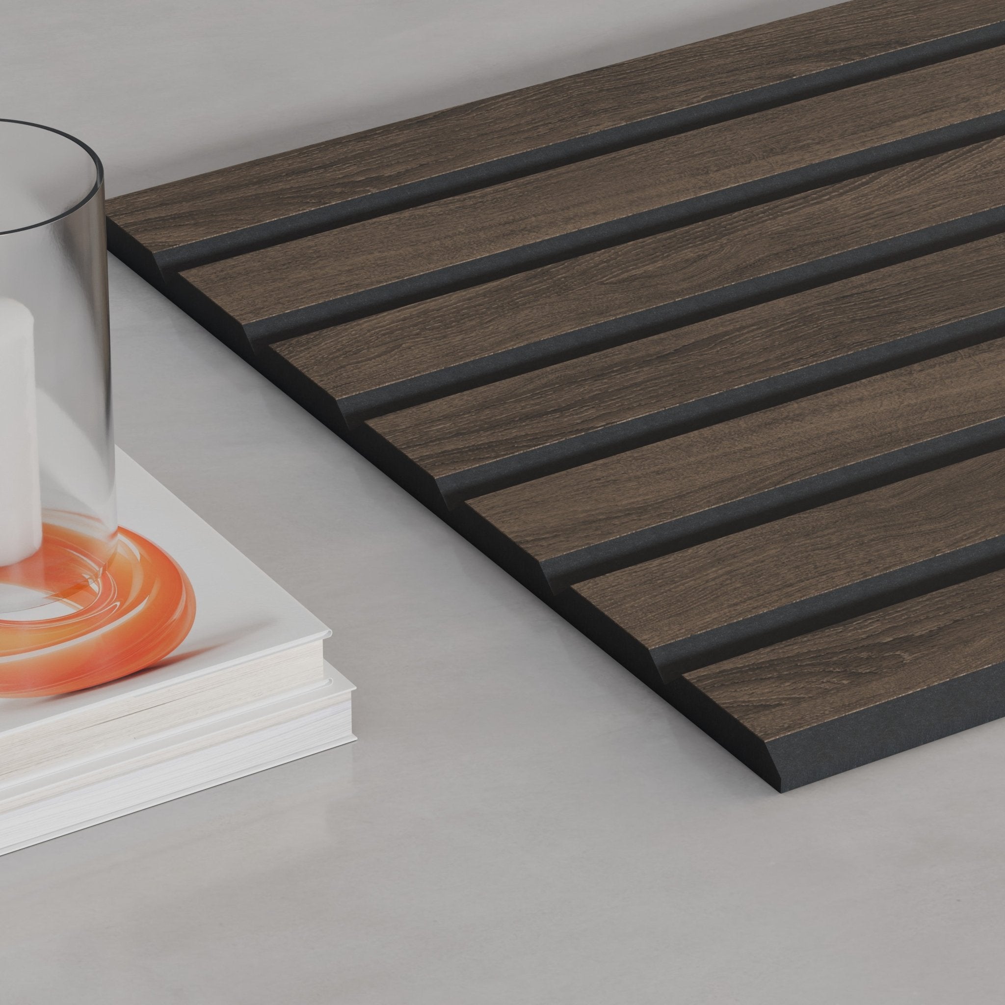 106" ULTRALIGHT Flexible Lightweight Dark Smoke Oak Acoustic Wood Slat Wall Panels with Black Felt Backing - Slats.co