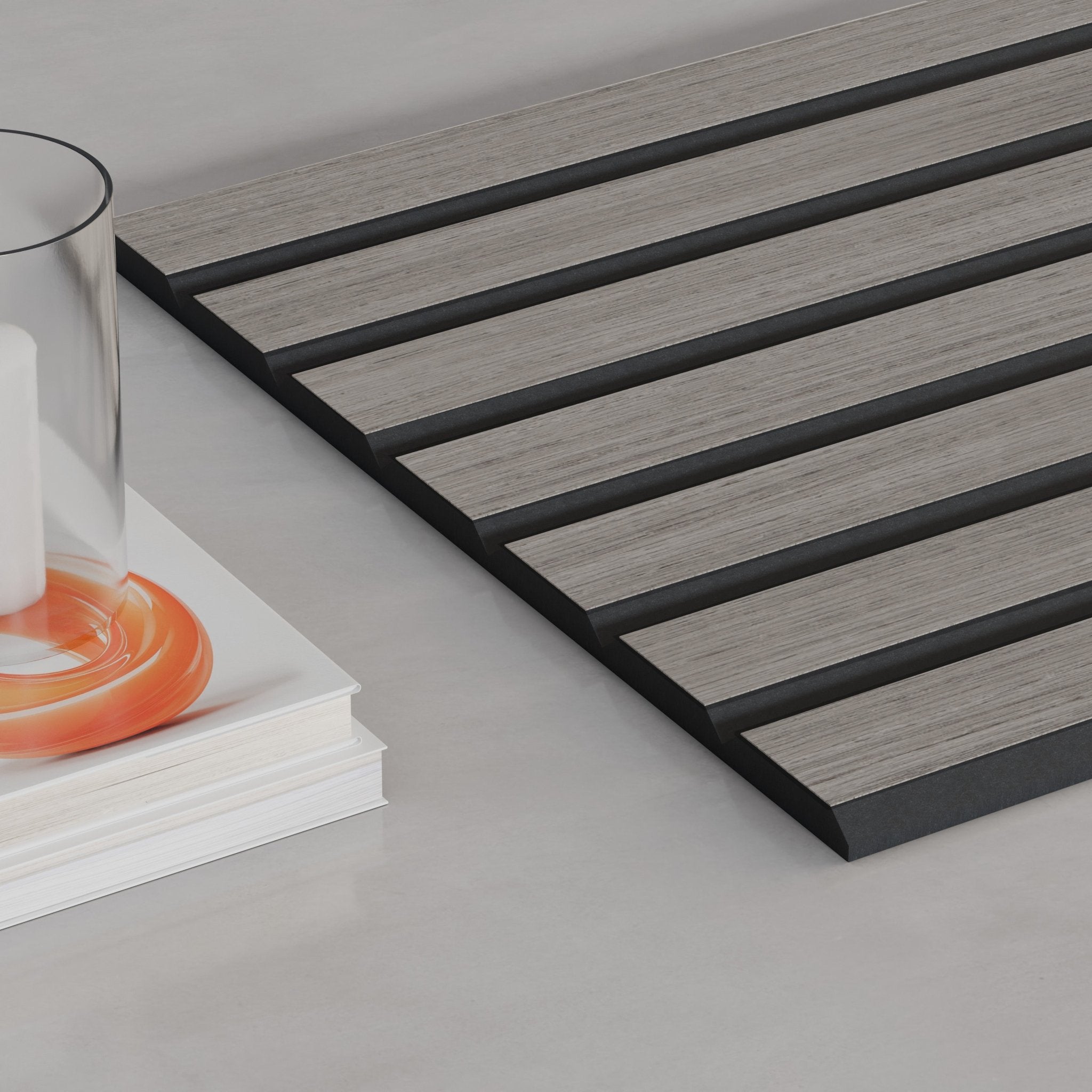 106" ULTRALIGHT Flexible Lightweight Grey Oak Acoustic Wood Slat Wall Panels with Black Felt Backing - Slats.co