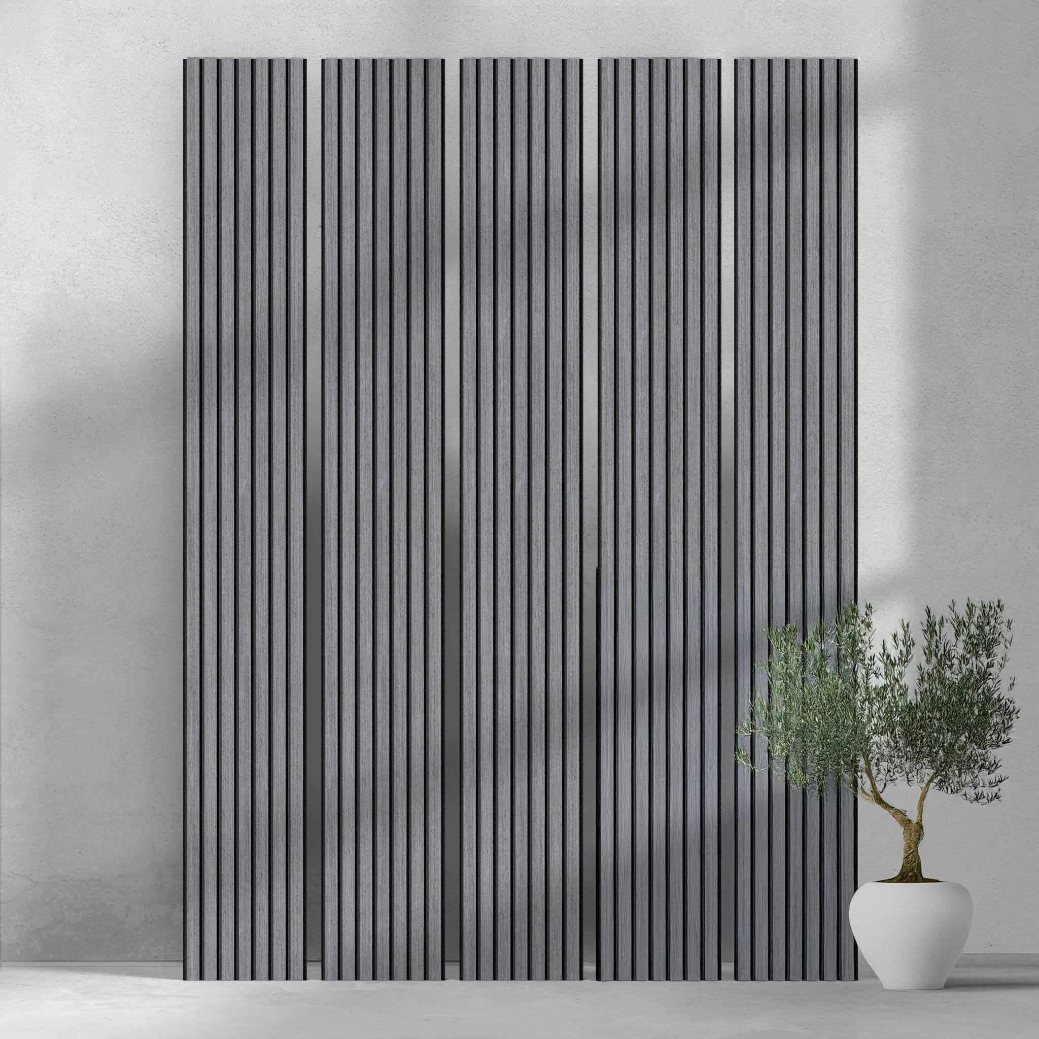 106" ULTRALIGHT Flexible Lightweight Grey Oak Acoustic Wood Slat Wall Panels with Black Felt Backing - Slats.co
