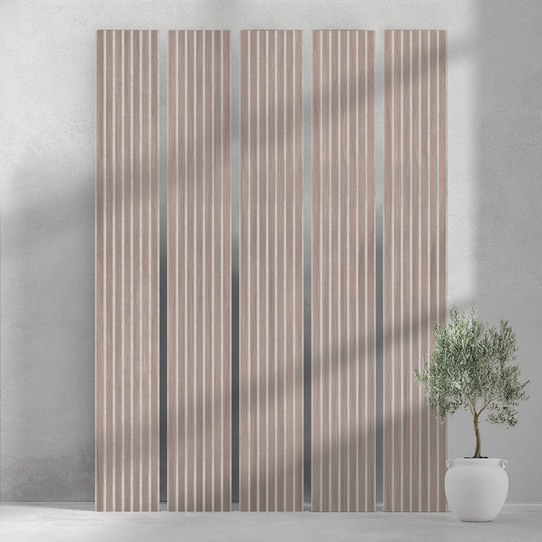 106" ULTRALIGHT Flexible Lightweight Walnut Acoustic Wood Slat Wall Panels with Grey Felt Backing - Slats.co