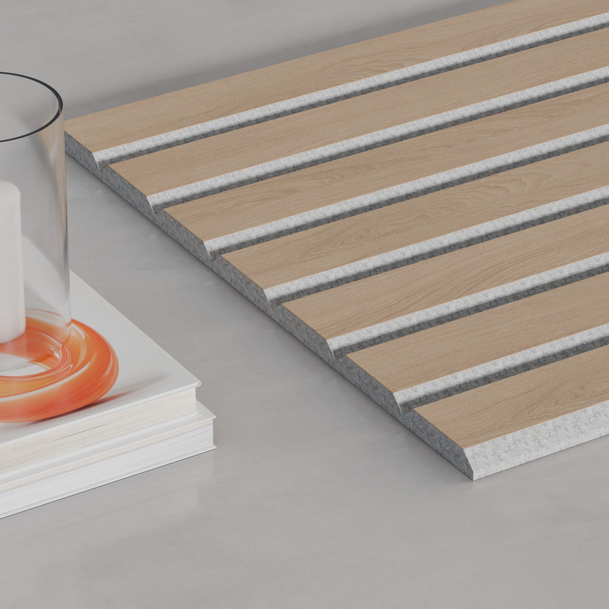 106" ULTRALIGHT Flexible Lightweight White Oak Acoustic Wood Slat Wall Panels with Grey Felt Backing - Slats.co