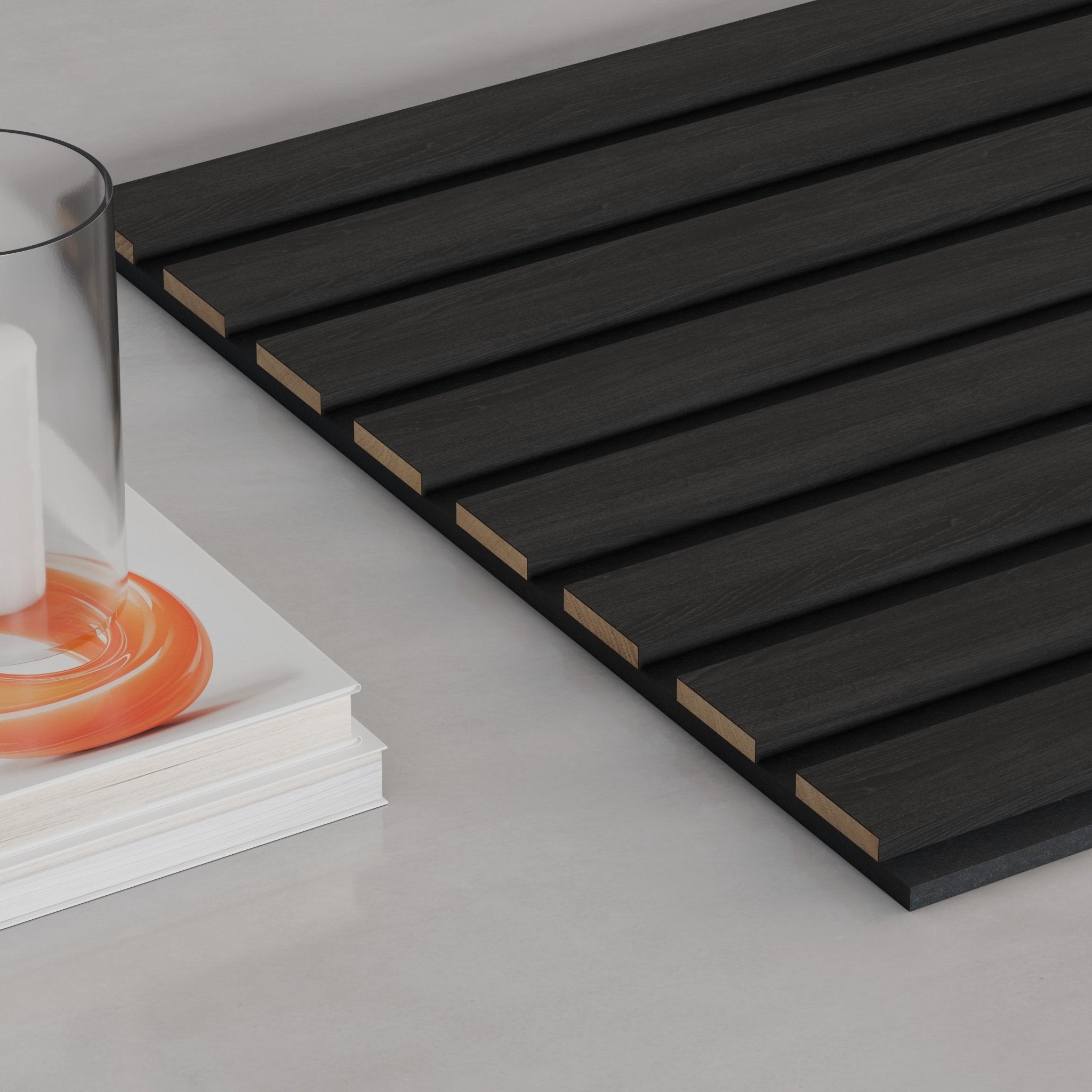 118" Black Oak TrueWood Lite 3 - Sided Veneer Acoustic Slat Panel - Slats.co