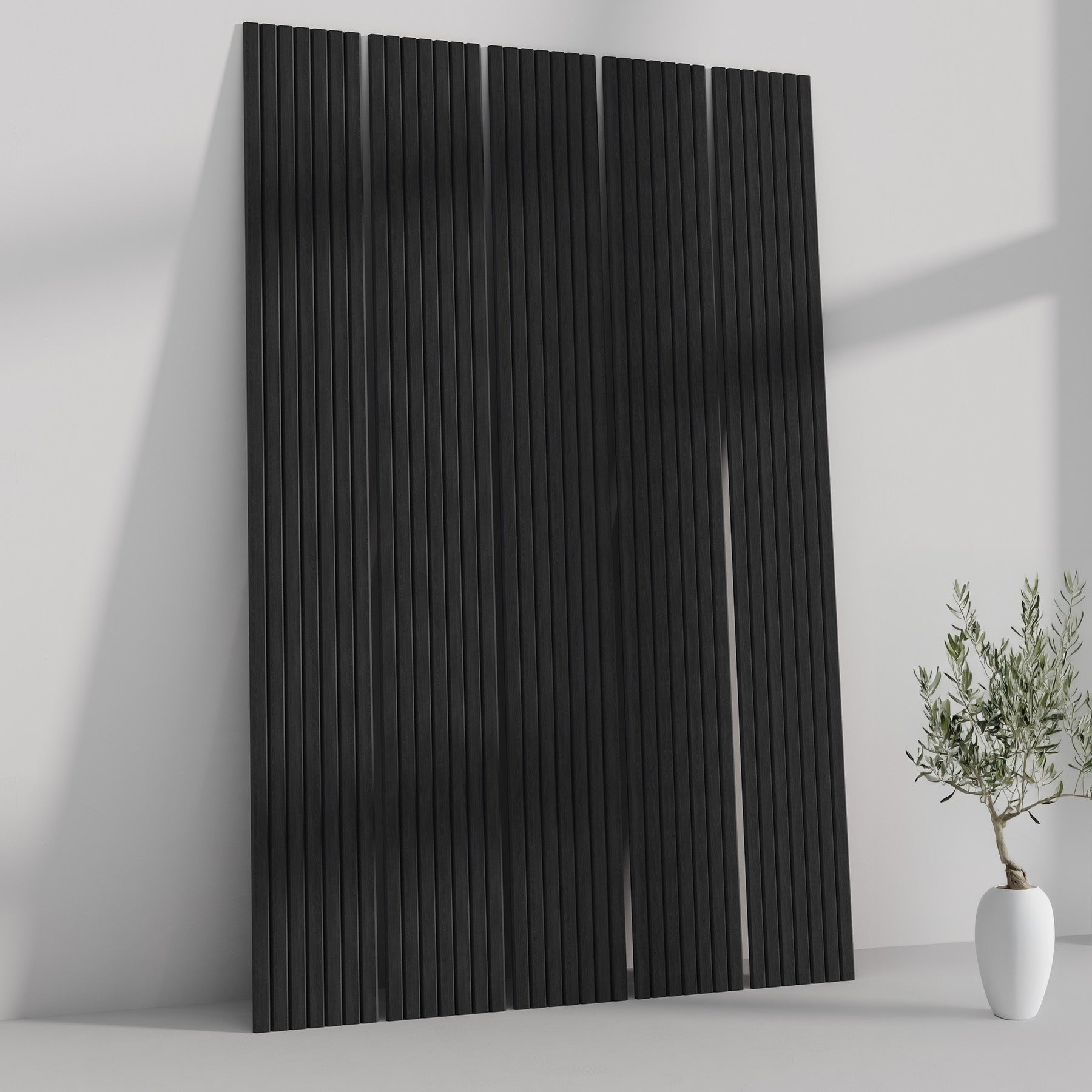 118" Tall ULTRALIGHT Flexible Lightweight Black Oak Acoustic Wood Slat Wall Panels with Black Felt Backing - Slats.co