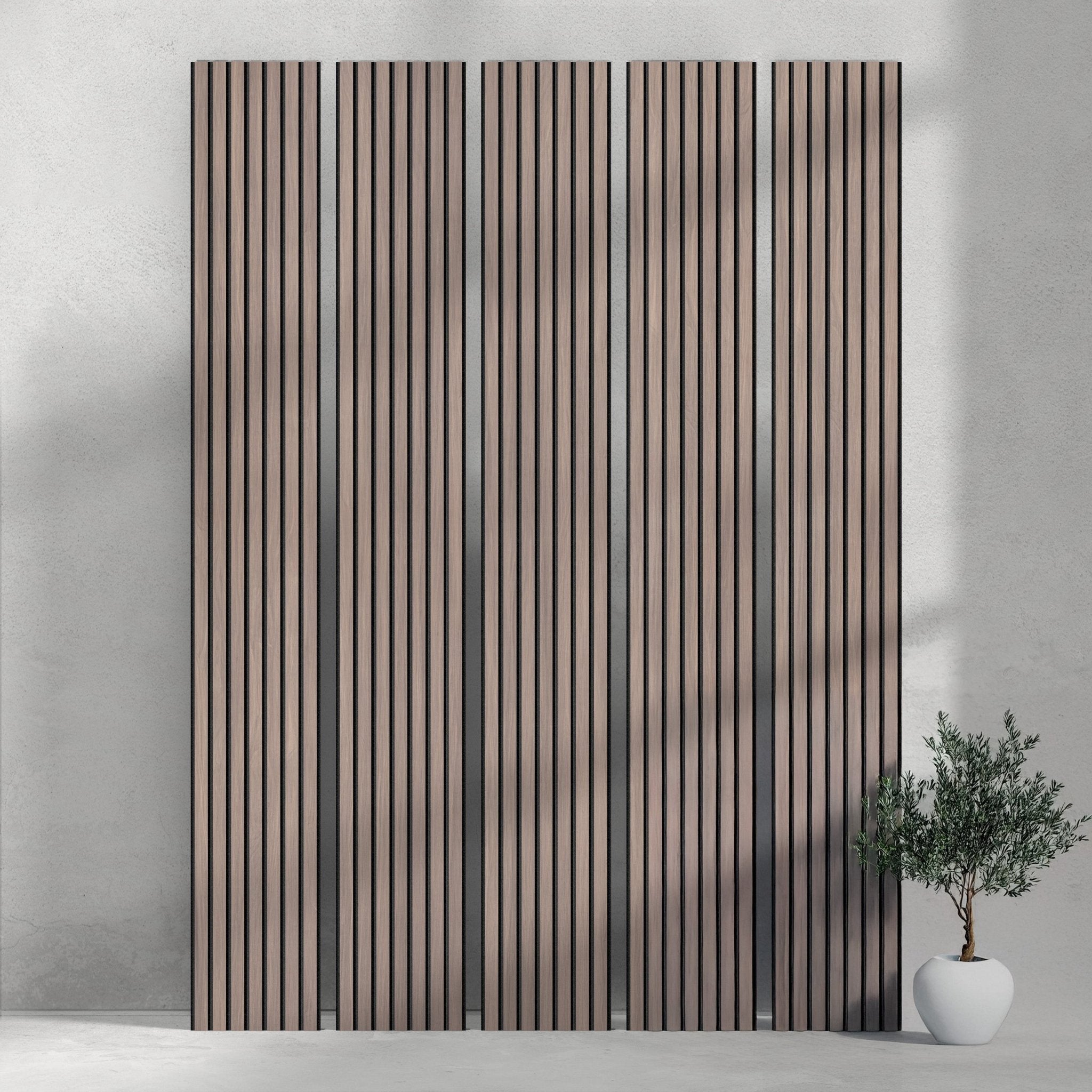 118" Tall ULTRALIGHT Flexible Lightweight Walnut Acoustic Wood Slat Wall Panels with Black Felt Backing - Slats.co