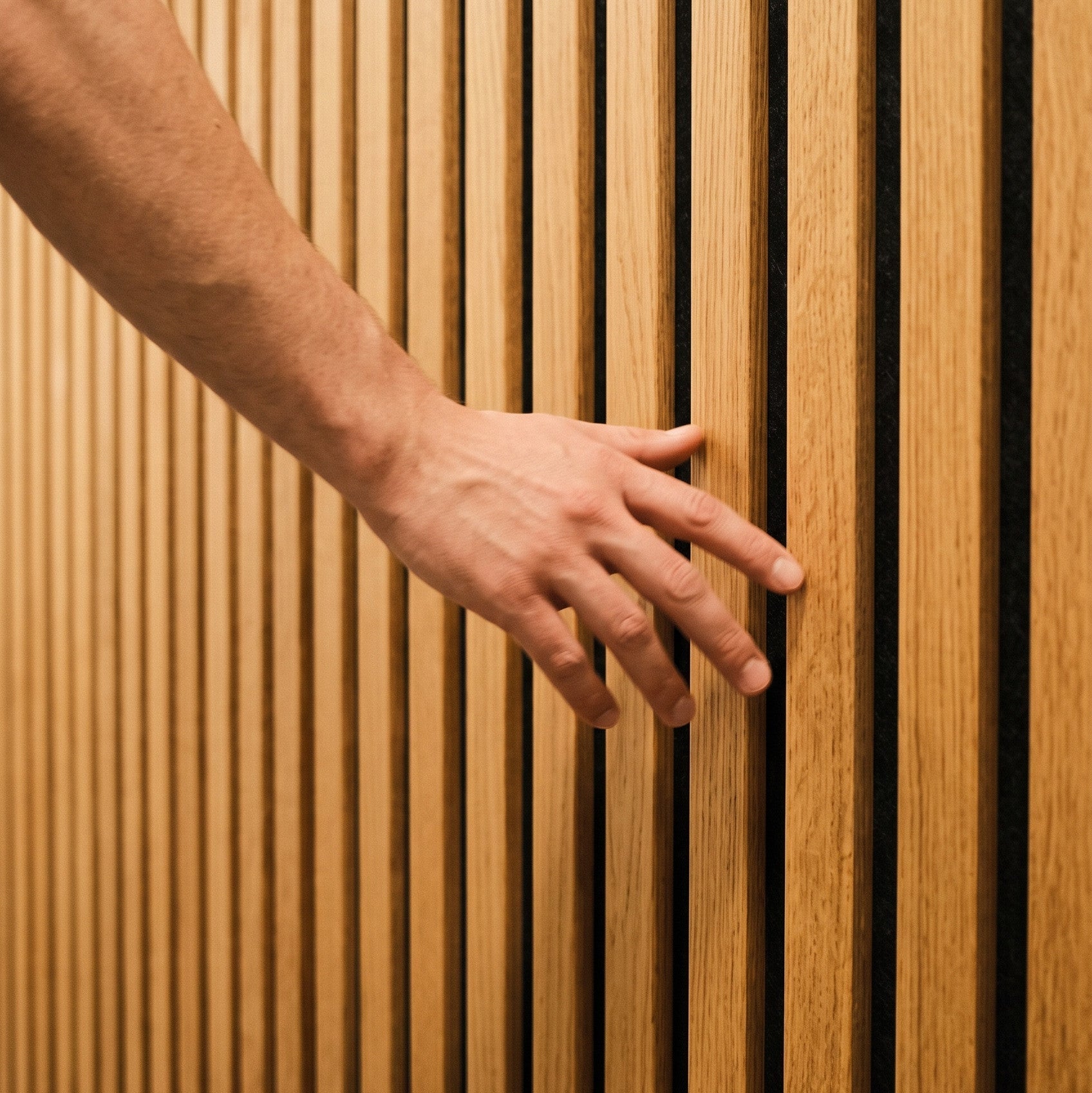 141.6" Solid American Oak Slat Acoustic Panels, Black Felt - Slats.co