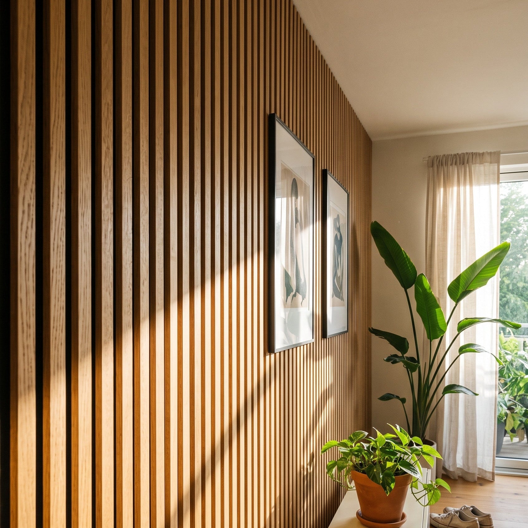 141.6" Solid American Oak Slat Acoustic Panels, Black Felt - Slats.co