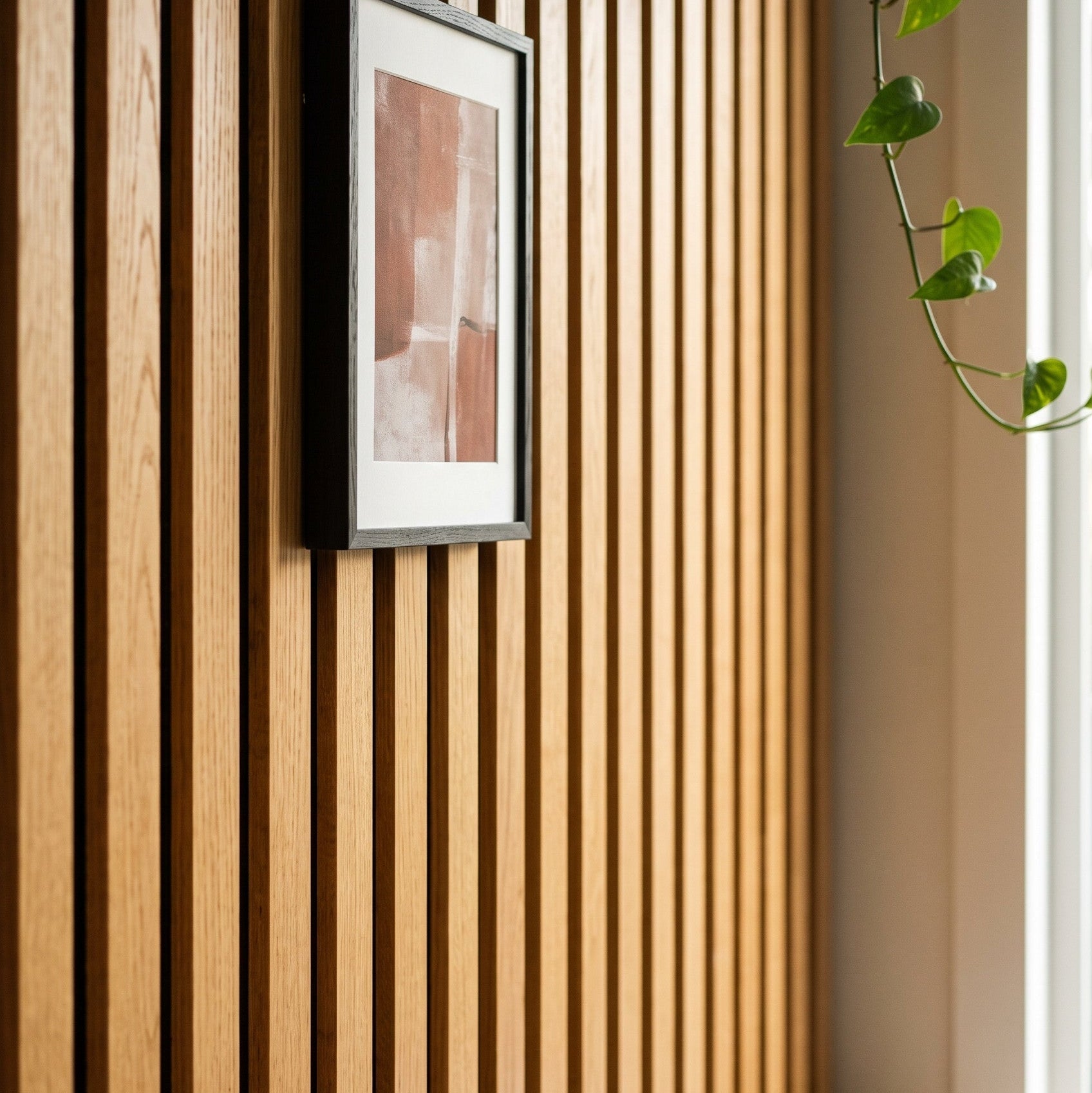 141.6" Solid American Oak Slat Acoustic Panels, Black Felt - Slats.co