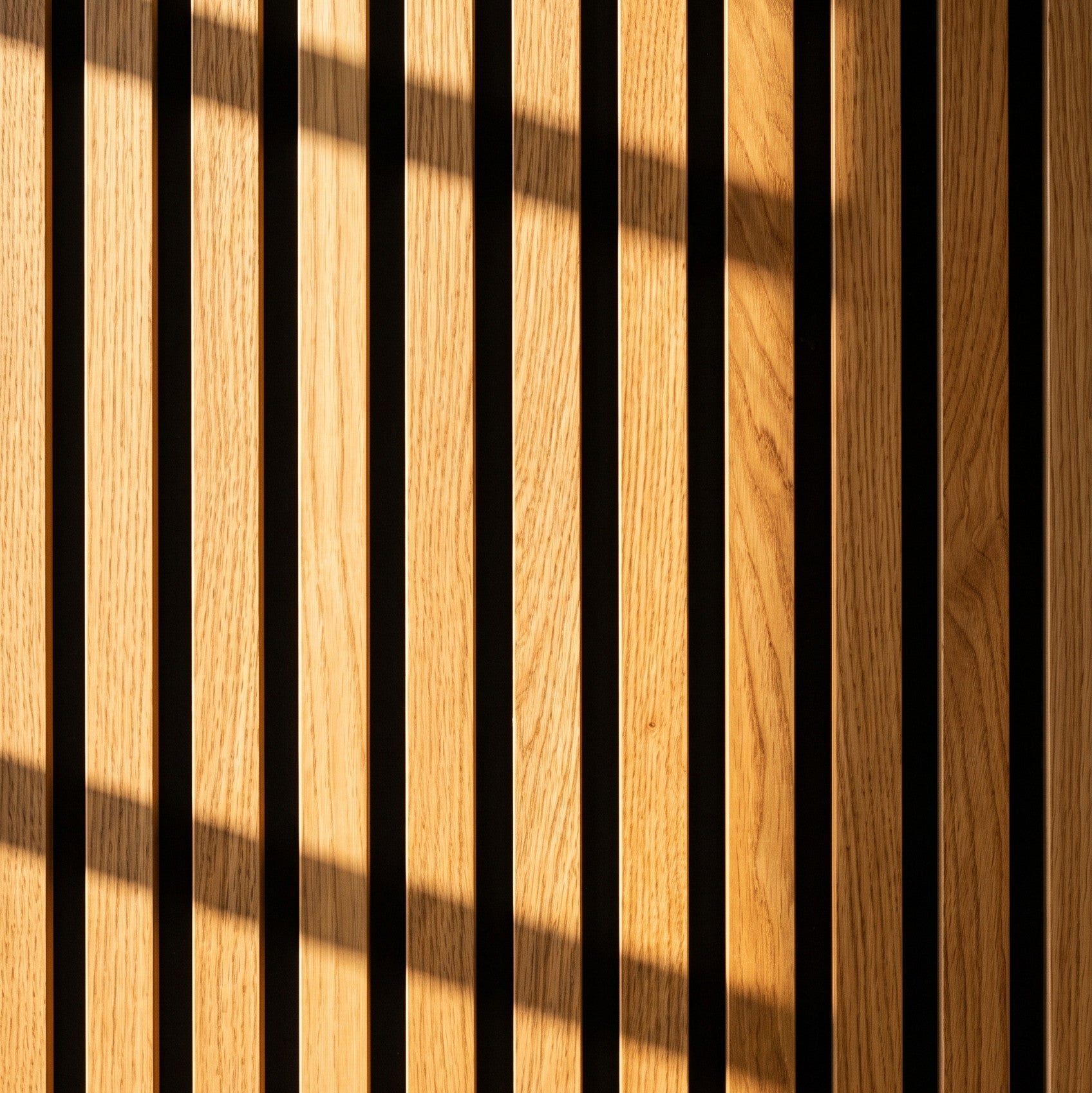 141.6" Solid American Oak Slat Acoustic Panels, Black Felt - Slats.co