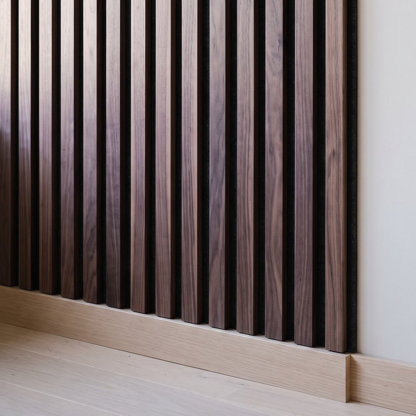 141.6" Solid American Walnut Slat Acoustic Panels, Black Felt - Slats.co