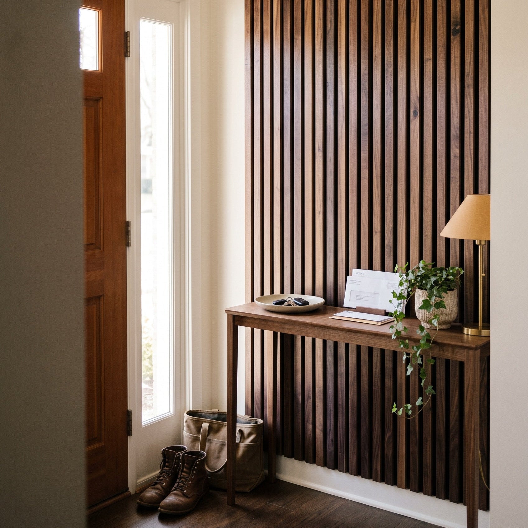 141.6" Solid American Walnut Slat Acoustic Panels, Black Felt - Slats.co
