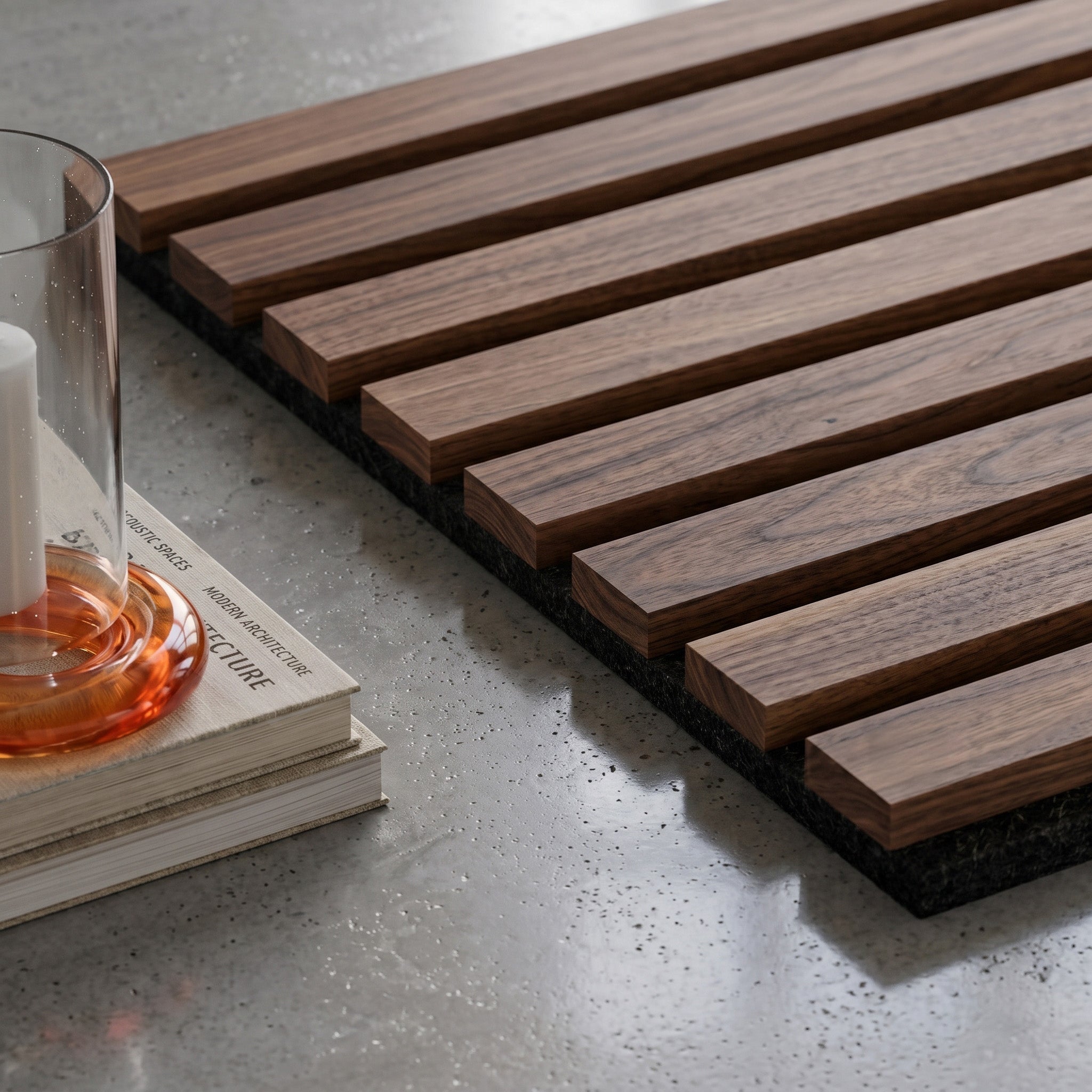 141.6" Solid American Walnut Slat Acoustic Panels, Black Felt - Slats.co
