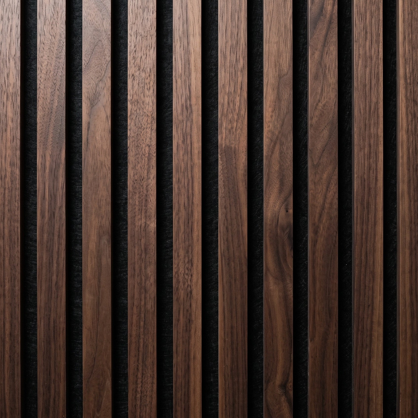141.6" Solid American Walnut Slat Acoustic Panels, Black Felt - Slats.co