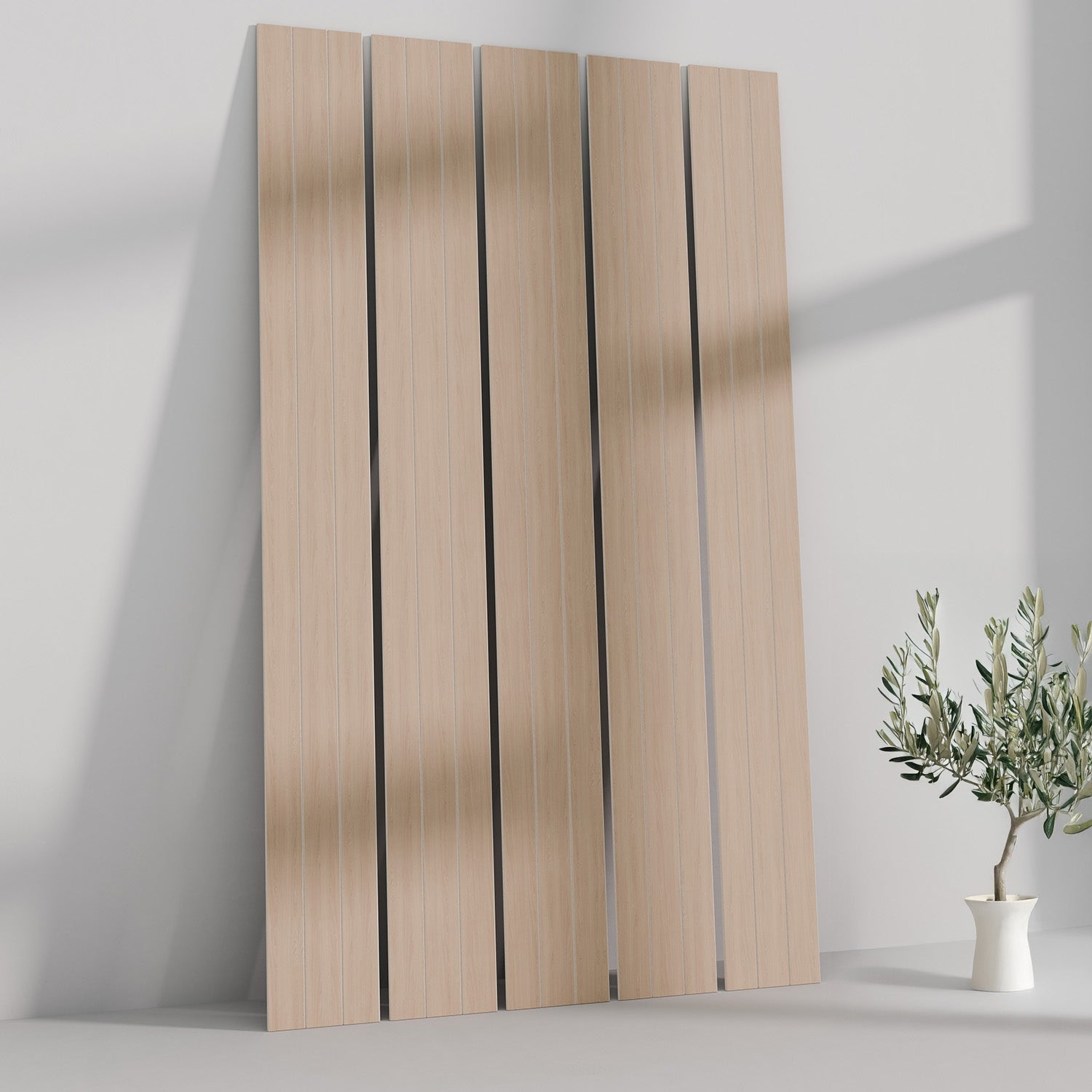 ULTRALIGHT Wide Flexible Lightweight White Oak Acoustic Wood Slat Wall Panels with Beige Felt Backing