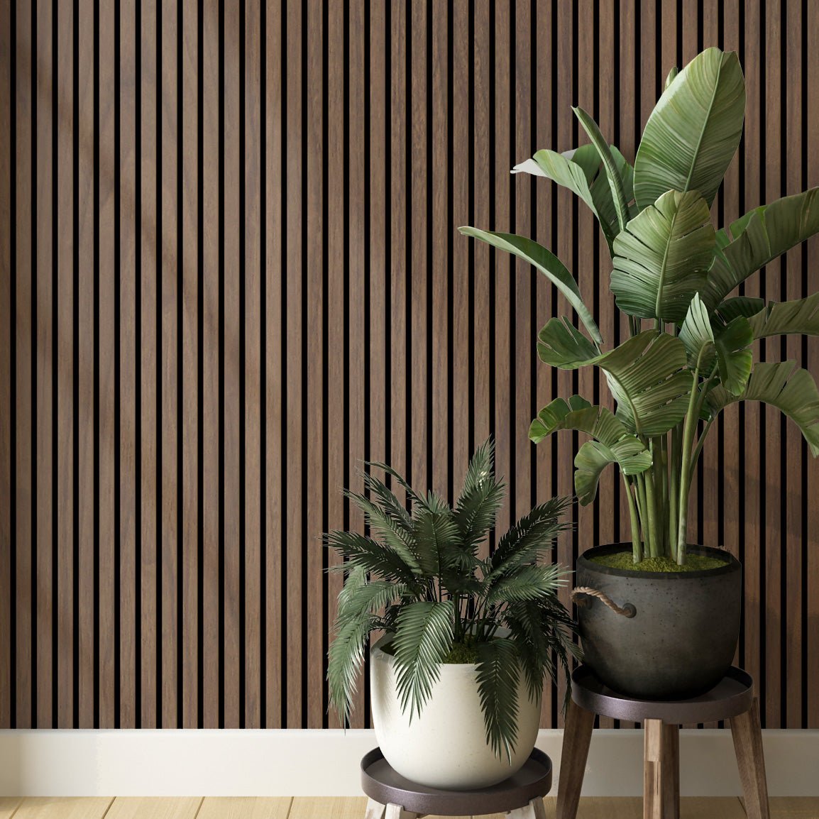 Natural Walnut Acoustic Wood Slat Wall Tiles with Black Felt Backing - Slats.co
