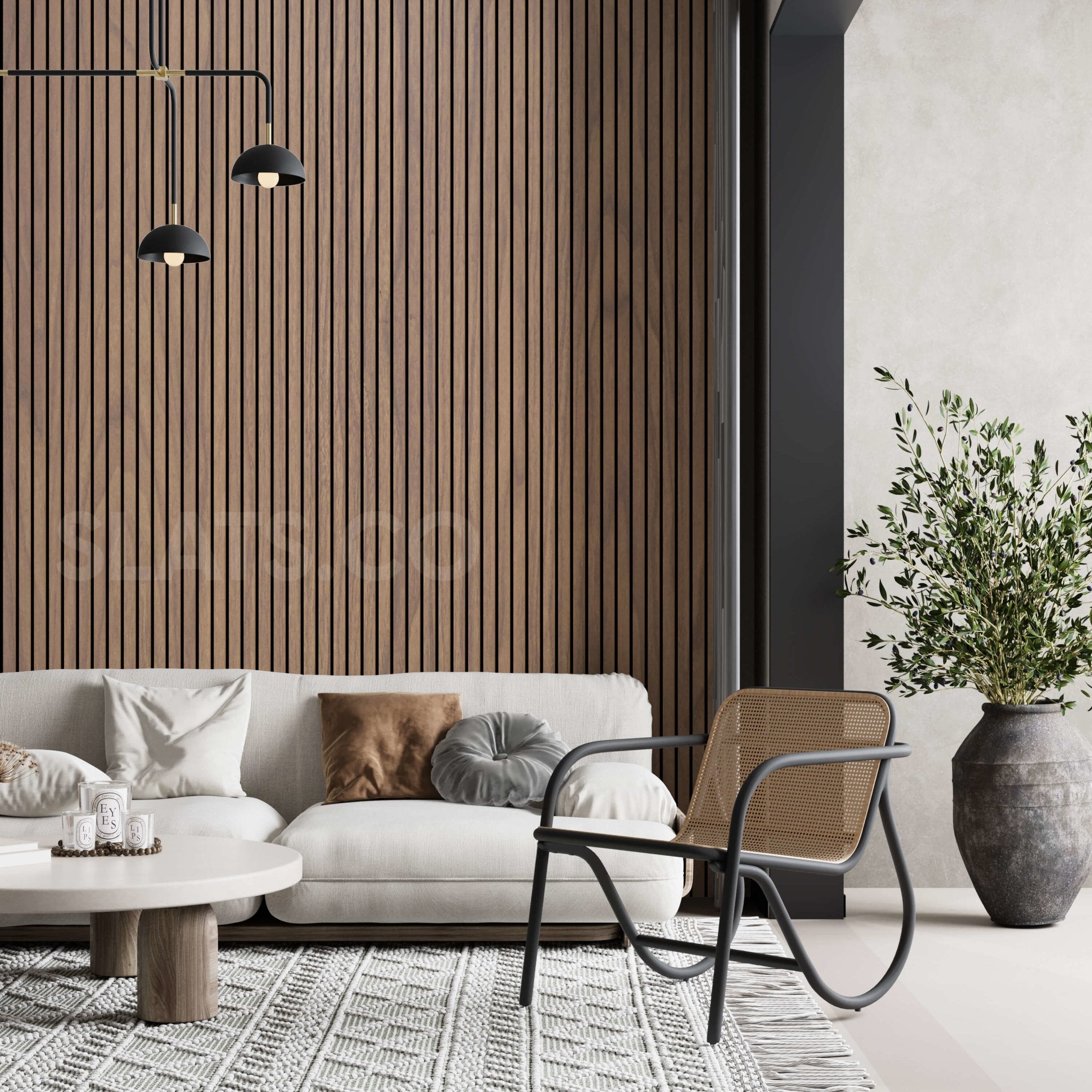 Natural Walnut Acoustic Wood Slat Wall Tiles with Black Felt Backing - Slats.co