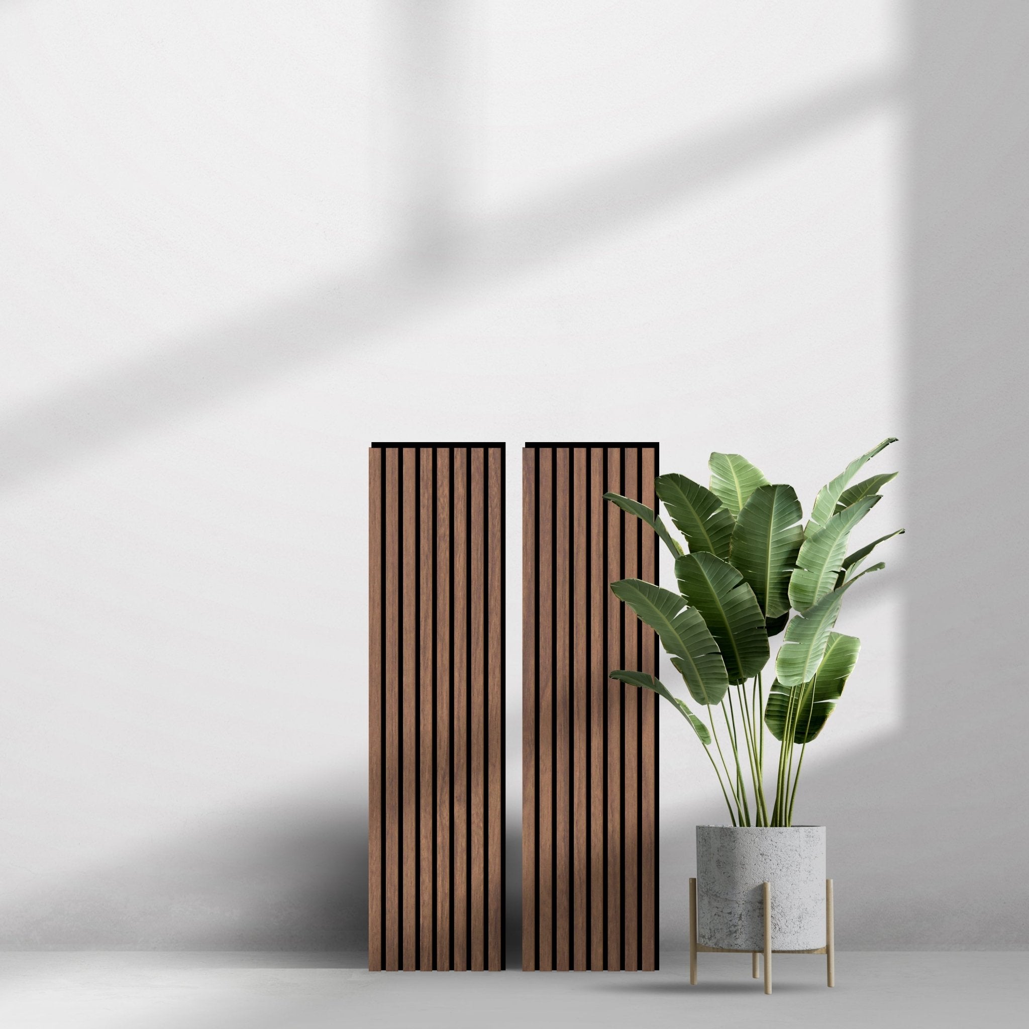Natural Walnut Acoustic Wood Slat Wall Tiles with Black Felt Backing - Slats.co