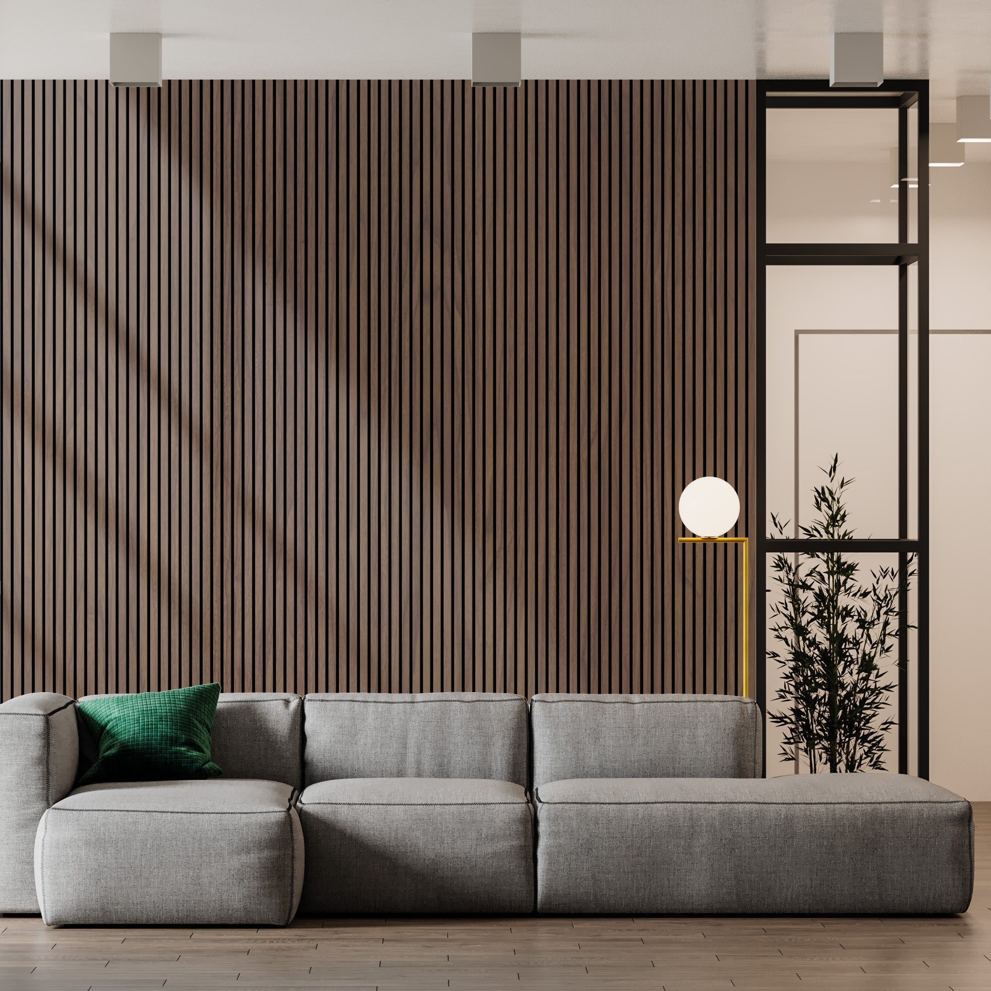 Natural Walnut Acoustic Wood Slat Wall Tiles with Black Felt Backing - Slats.co