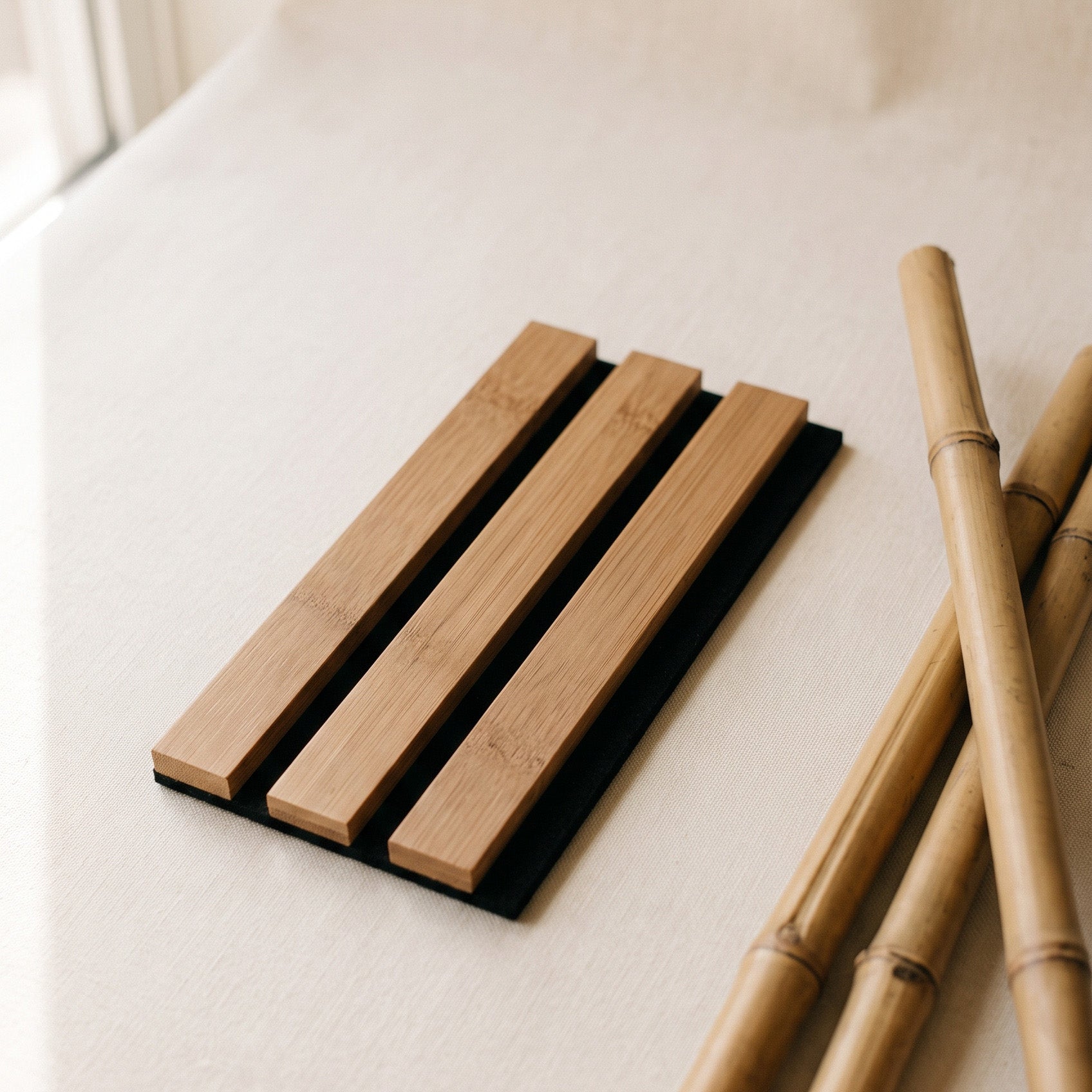 Solid Bamboo Slat Panel Sample – Medium Brown