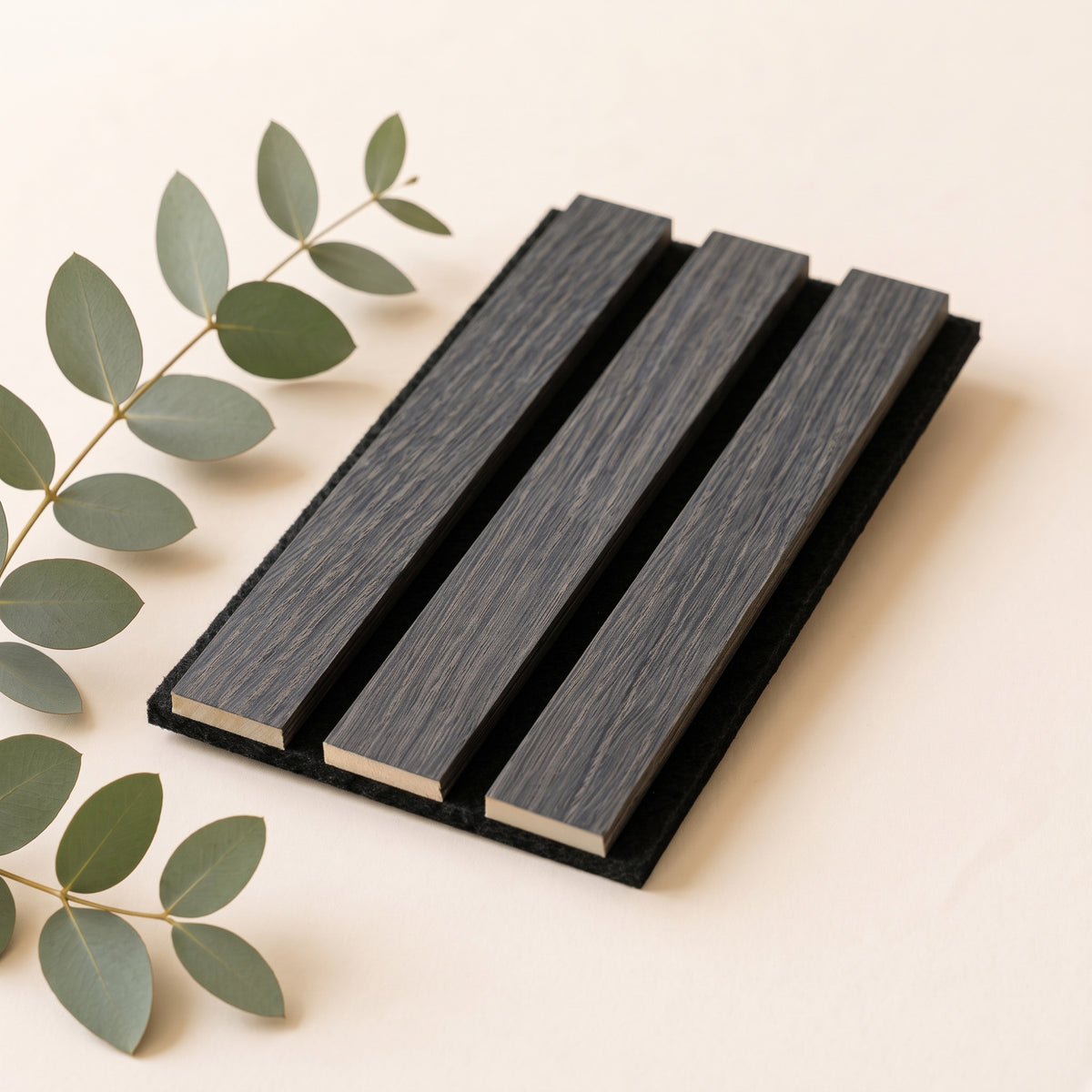TrueWood Lite Acoustic Slat Panel Sample – Dark Grey Oak, Black Felt
