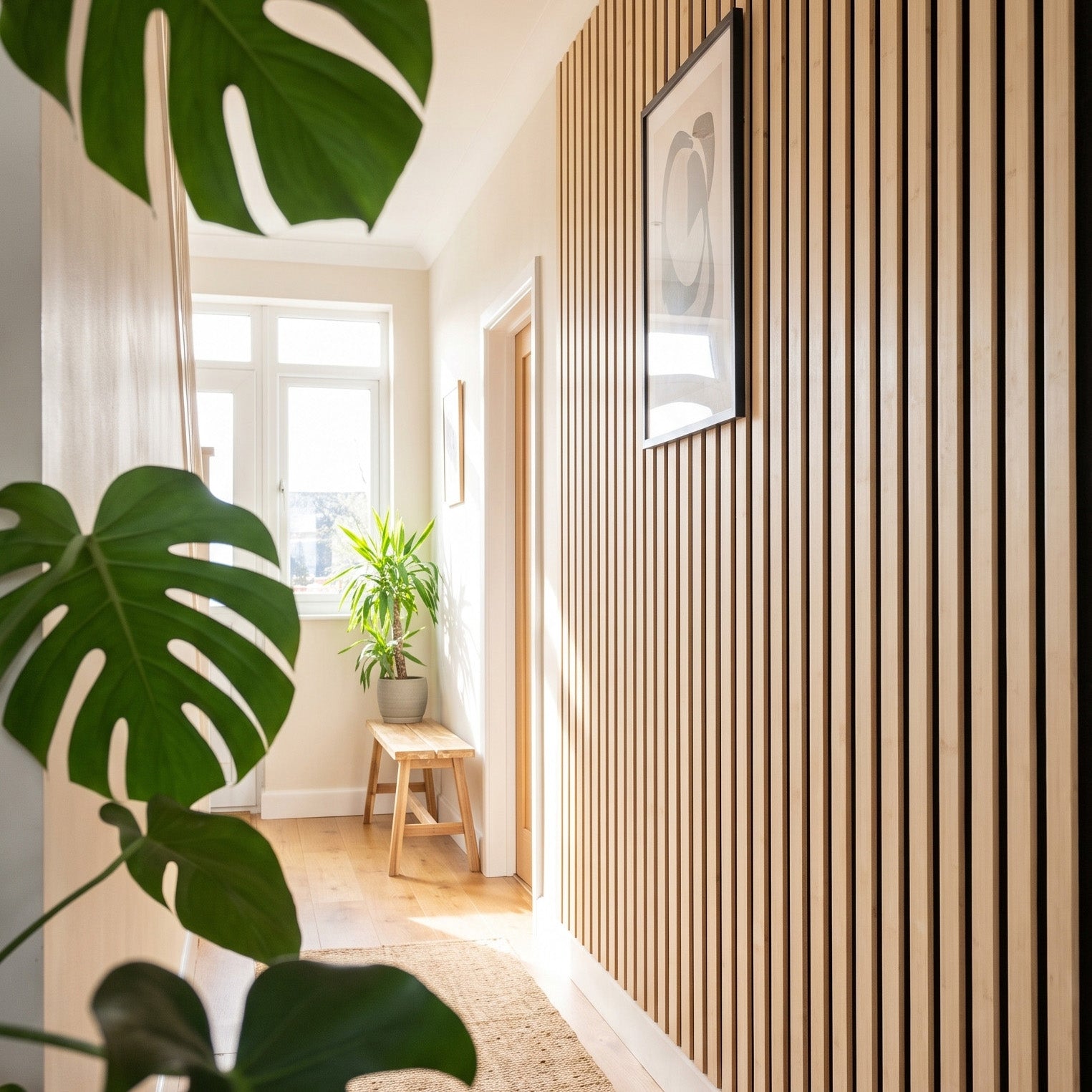 Solid Bamboo Slat Acoustic Panels in Natural, Black Felt