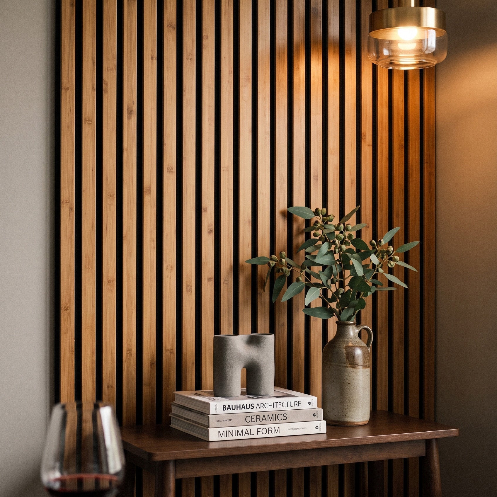 Solid Bamboo Slat Acoustic Panels in Medium Brown, Black Felt - Slats.co