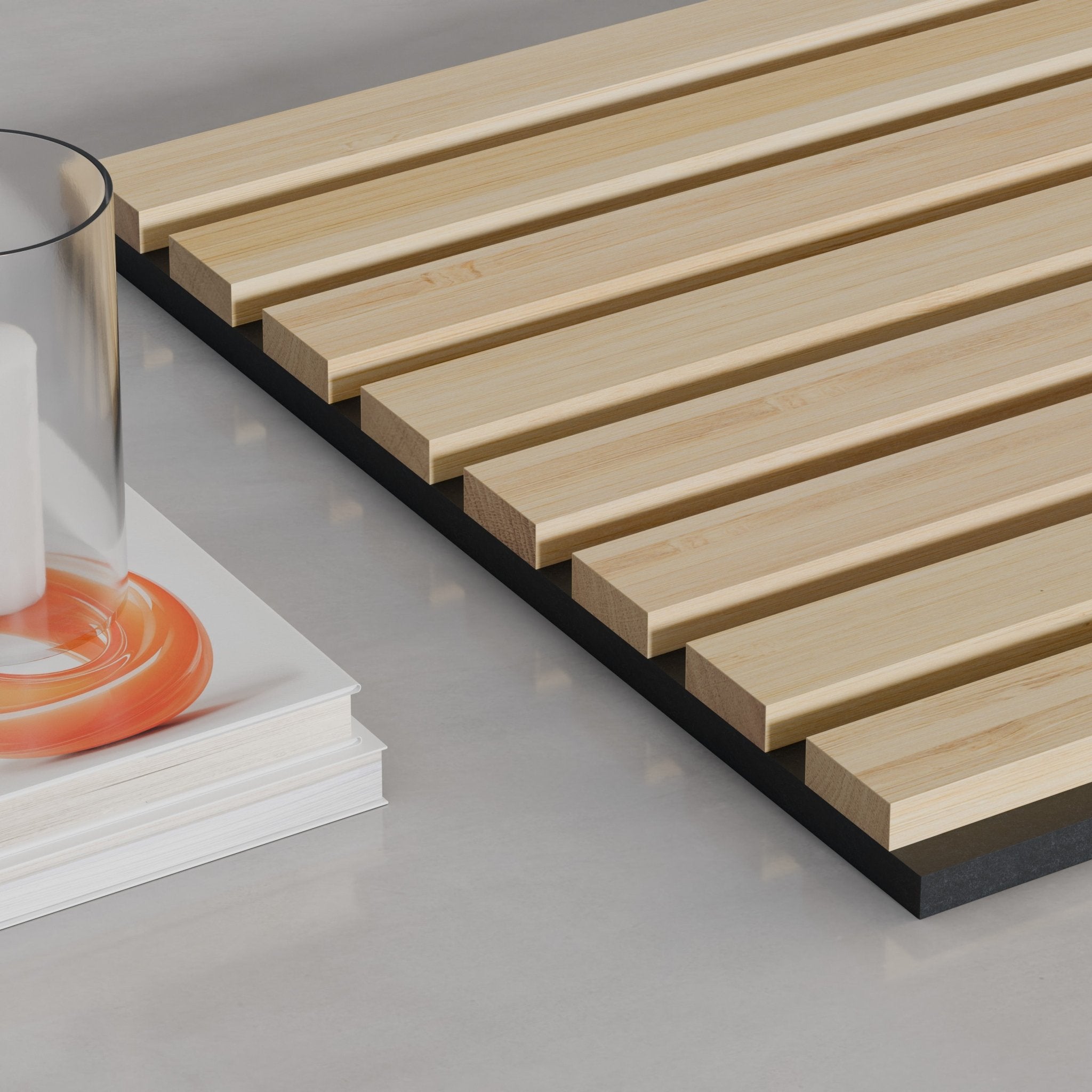 Solid Bamboo Slat Acoustic Panels in Natural, Black Felt - Slats.co