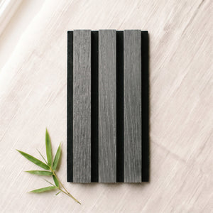 TrueWood Lite Acoustic Slat Panel Sample – Dark Grey Oak, Black Felt