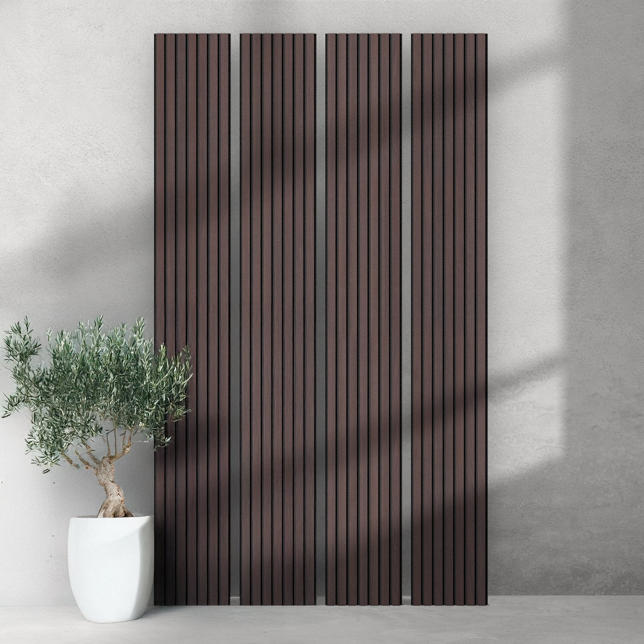 ULTRALIGHT Flexible Lightweight Dark Smoke Oak Acoustic Wood Slat Wall Panels with Black Felt Backing - Slats.co