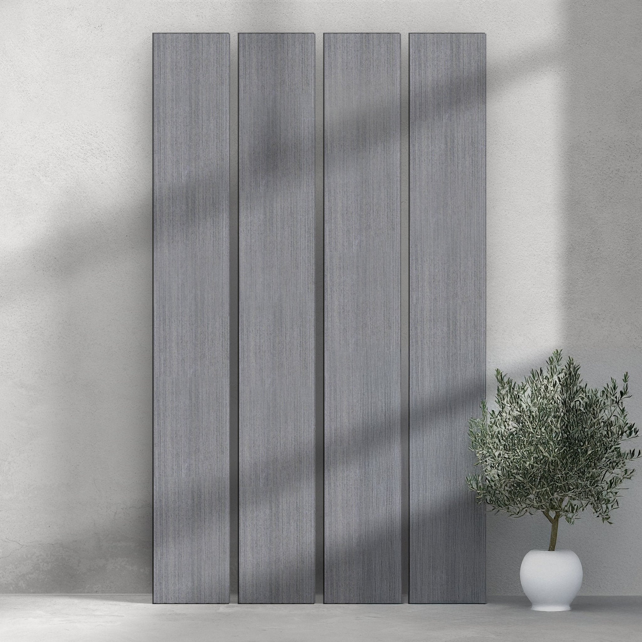 ULTRALIGHT Flexible Lightweight Full Grey Oak Accent Wall Panels with Black Felt Backing - Slats.co