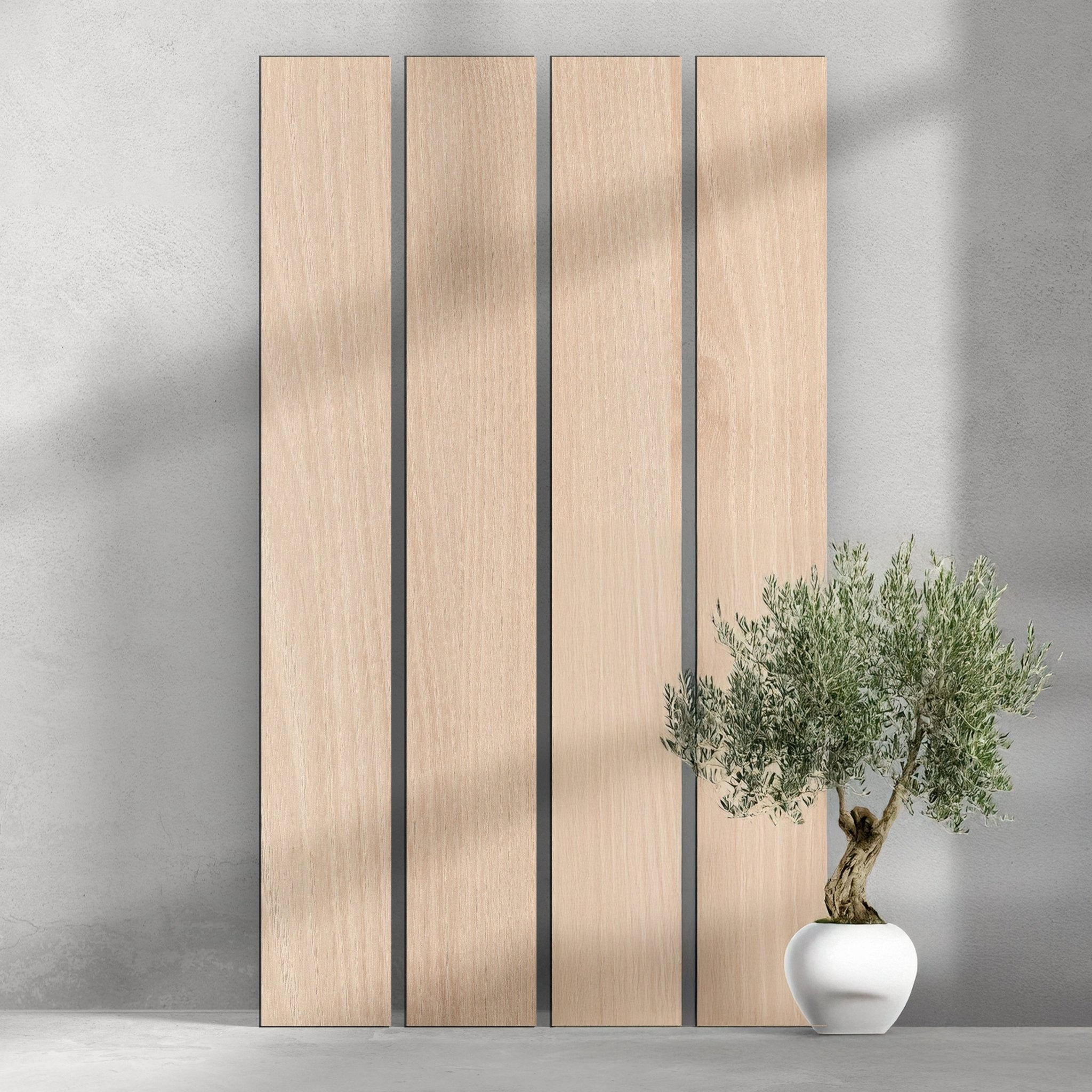 ULTRALIGHT Flexible Lightweight Full White Oak Accent Wall Panels with Black Felt Backing - Slats.co