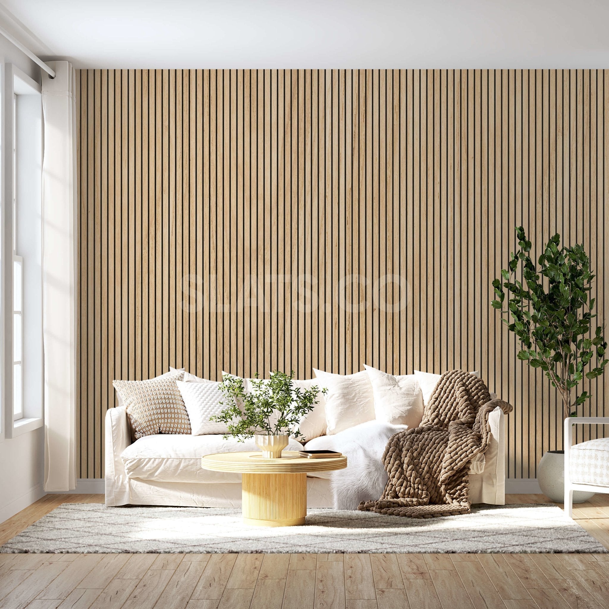 ULTRALIGHT Flexible Lightweight White Oak Acoustic Wood Slat Wall Panels with Black Felt Backing - Slats.co