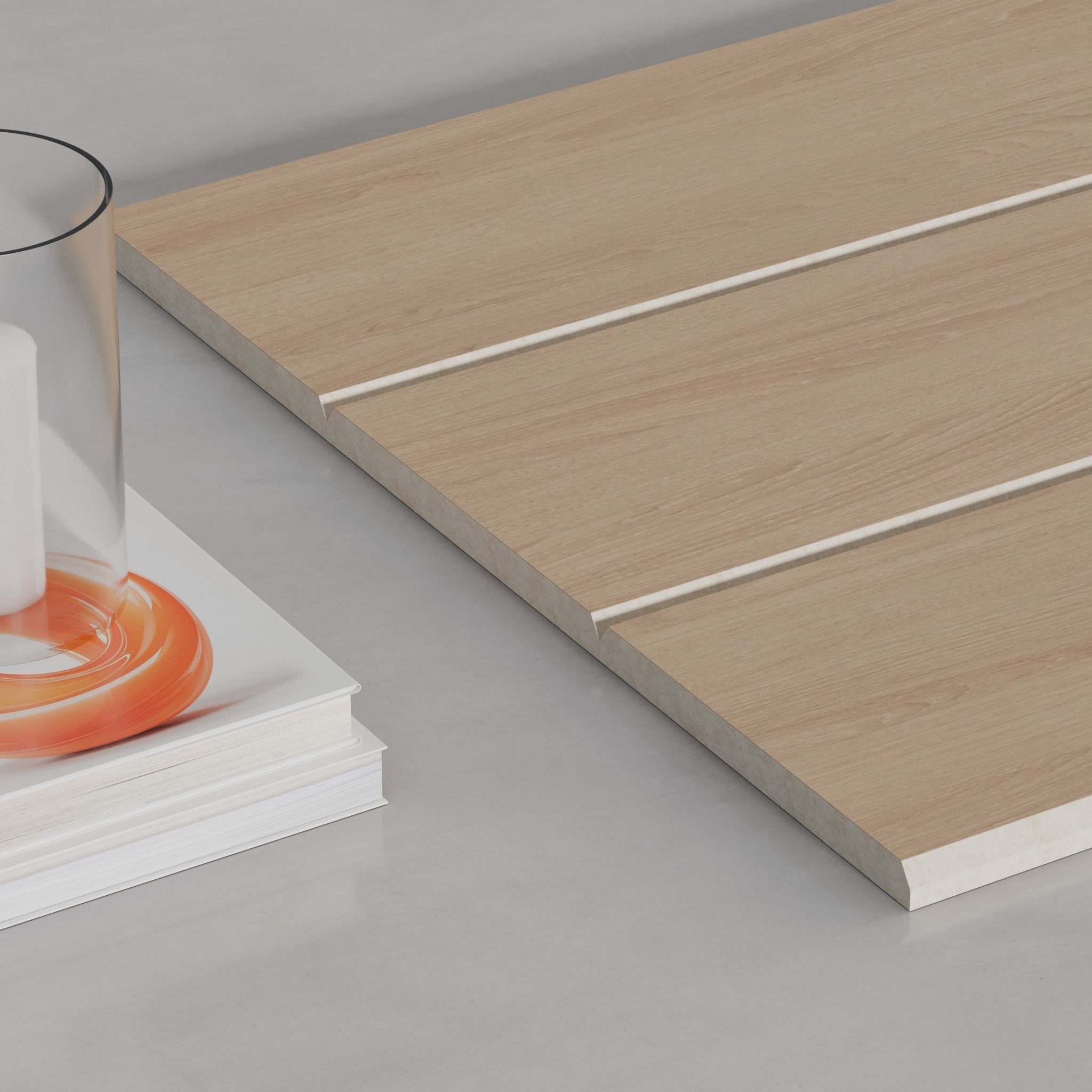 ULTRALIGHT Wide Flexible Lightweight White Oak Acoustic Wood Slat Wall Panels with Beige Felt Backing - Slats.co