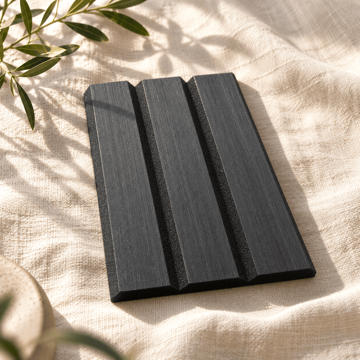 ULTRALIGHT Wood Slat Acoustic Panel Sample in Black Oak, Black Felt - Slats.co