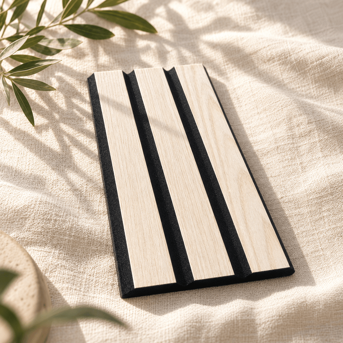 ULTRALIGHT Wood Slat Acoustic Panel Sample in White Oak, Black Felt - Slats.co