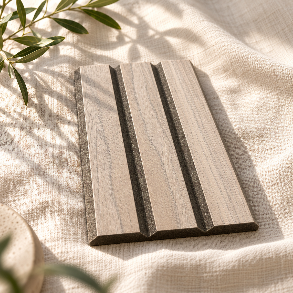 ULTRALIGHT Wood Slat Acoustic Panel Sample in Walnut, Brown Felt