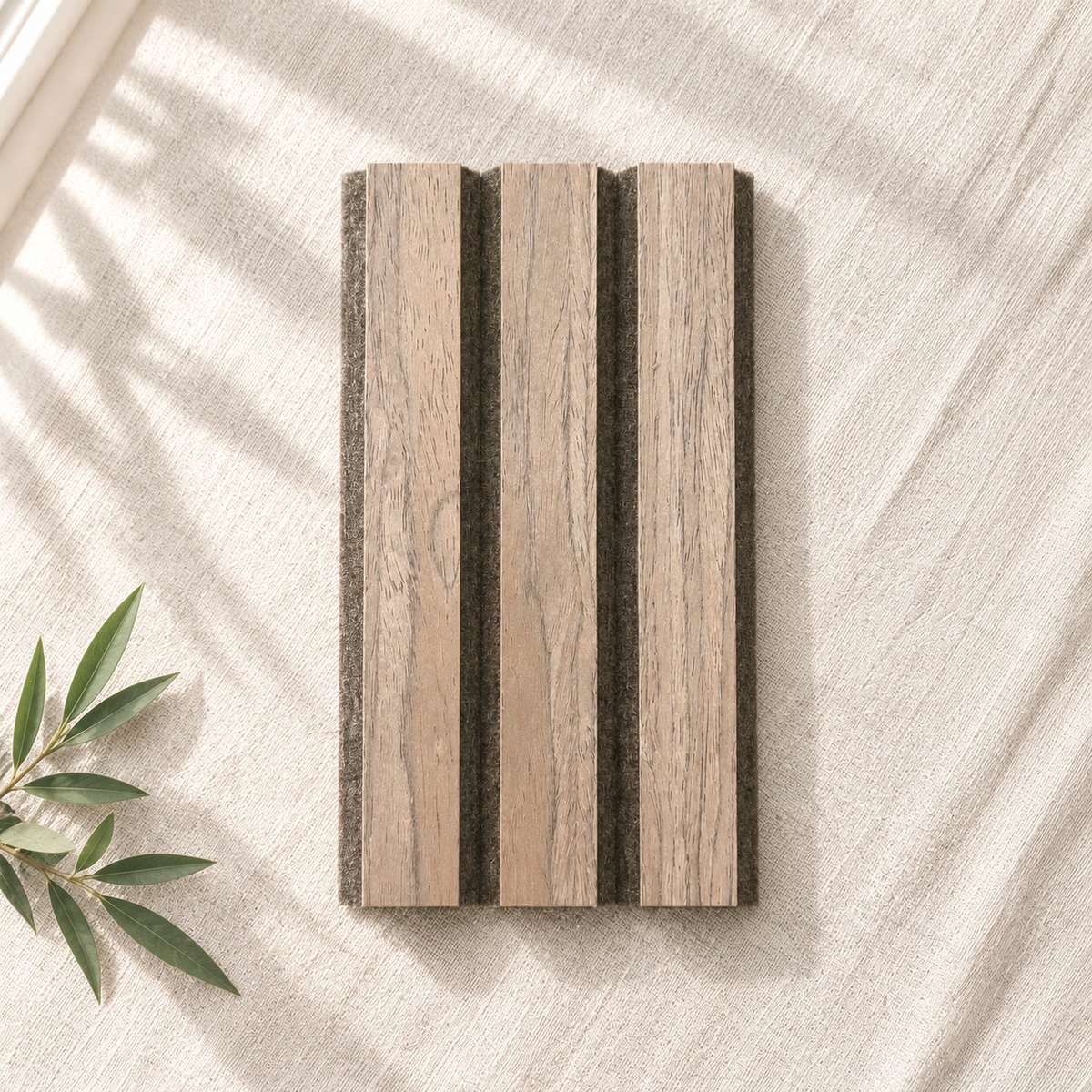 ULTRALIGHT Wood Slat Acoustic Panel Sample in Walnut, Brown Felt