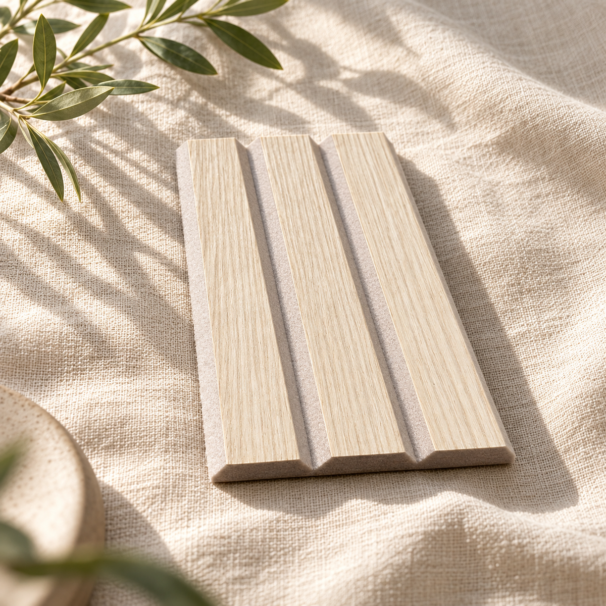 ULTRALIGHT Wood Slat Acoustic Panel Sample in White Oak, Oatmeal Felt