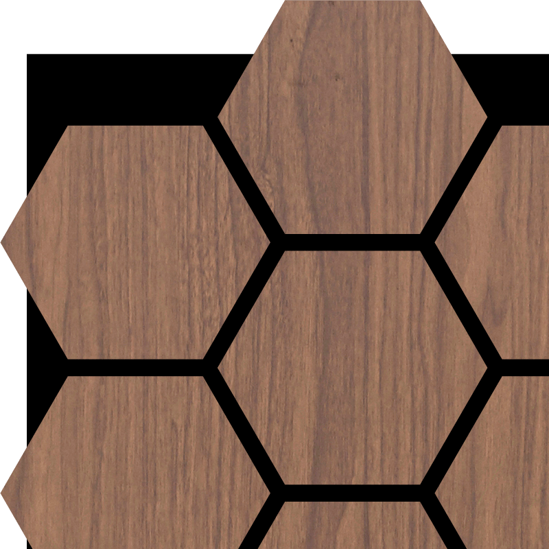 Walnut Acoustic Hexagon Wood Panel with Black Felt Backing - Slats.co