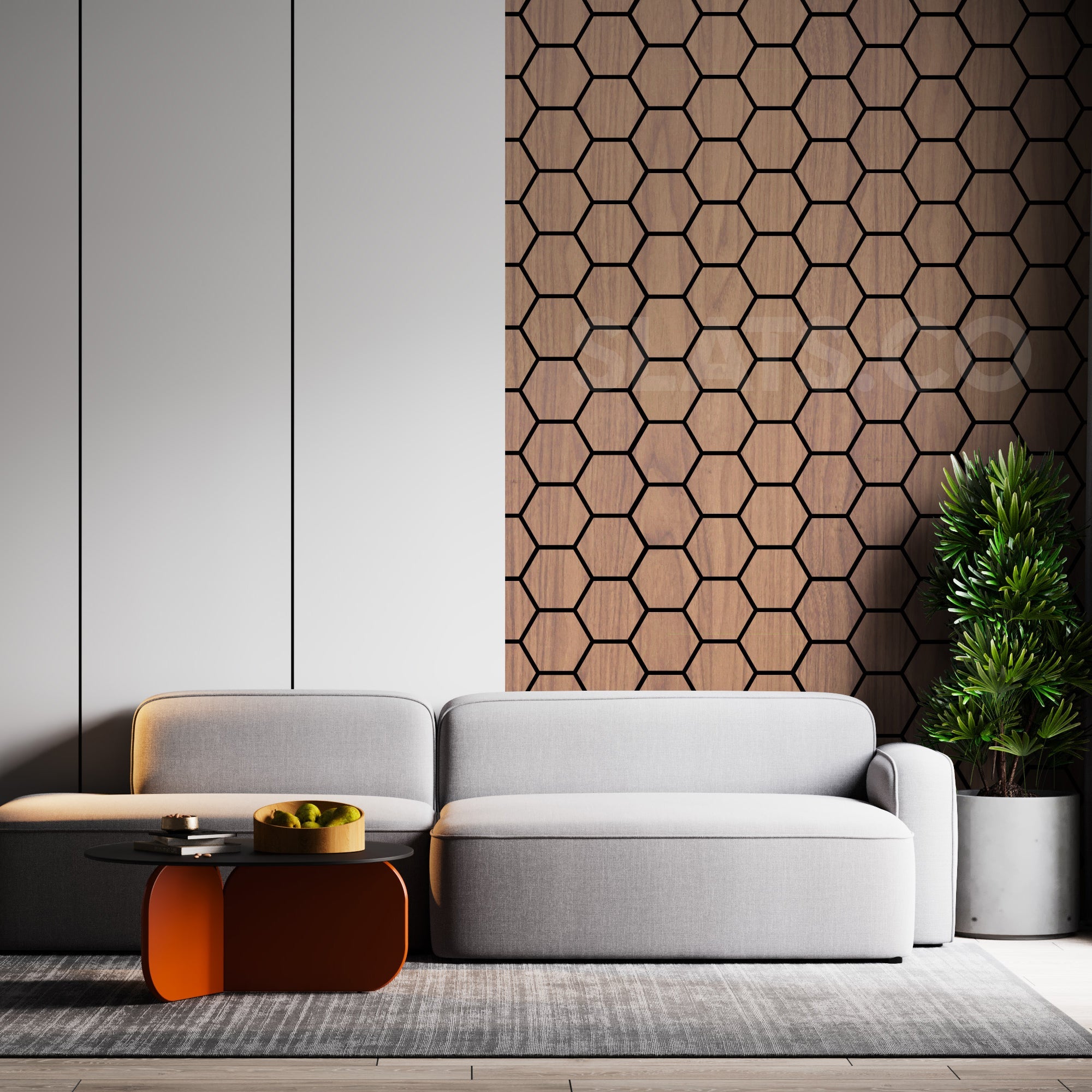 Walnut Acoustic Hexagon Wood Panel with Black Felt Backing - Slats.co