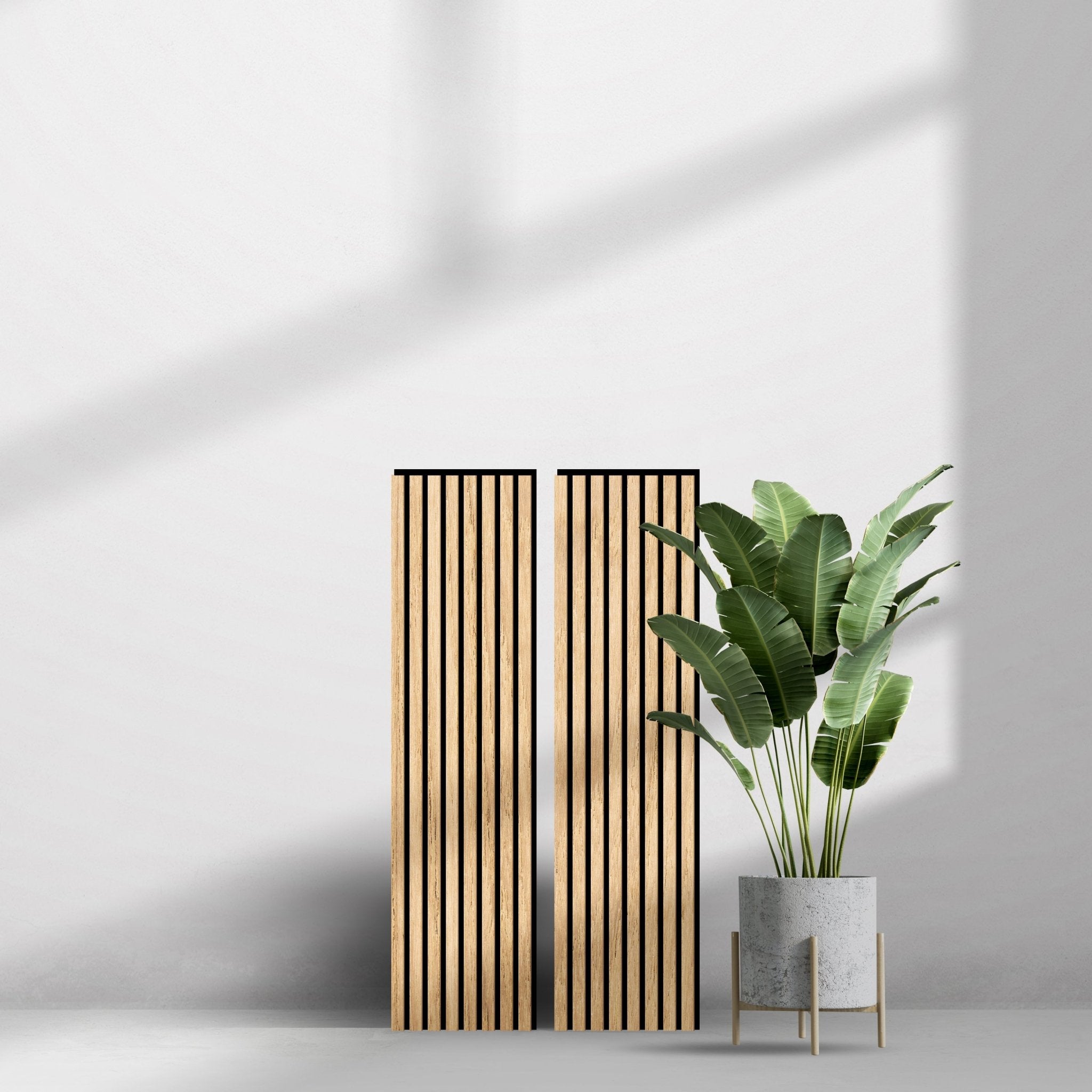 White Oak Acoustic Wood Slat Wall Tiles with Black Felt Backing - Slats.co