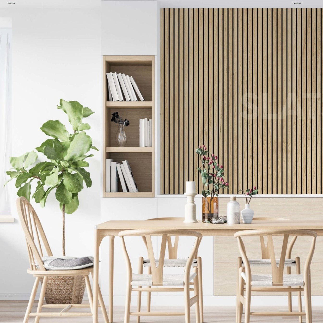 White Oak Acoustic Wood Slat Wall Tiles with Black Felt Backing - Slats.co