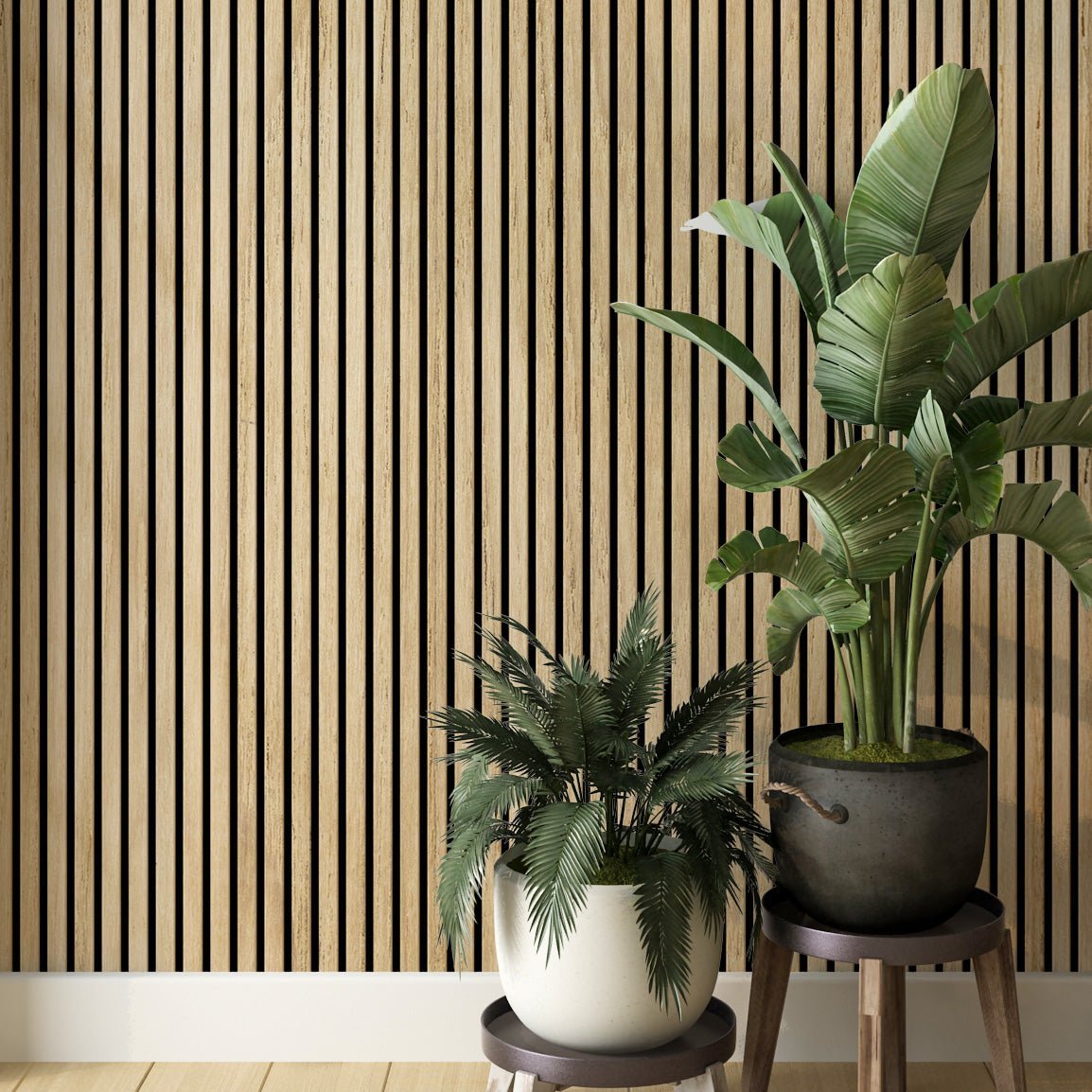 White Oak Acoustic Wood Slat Wall Tiles with Black Felt Backing - Slats.co