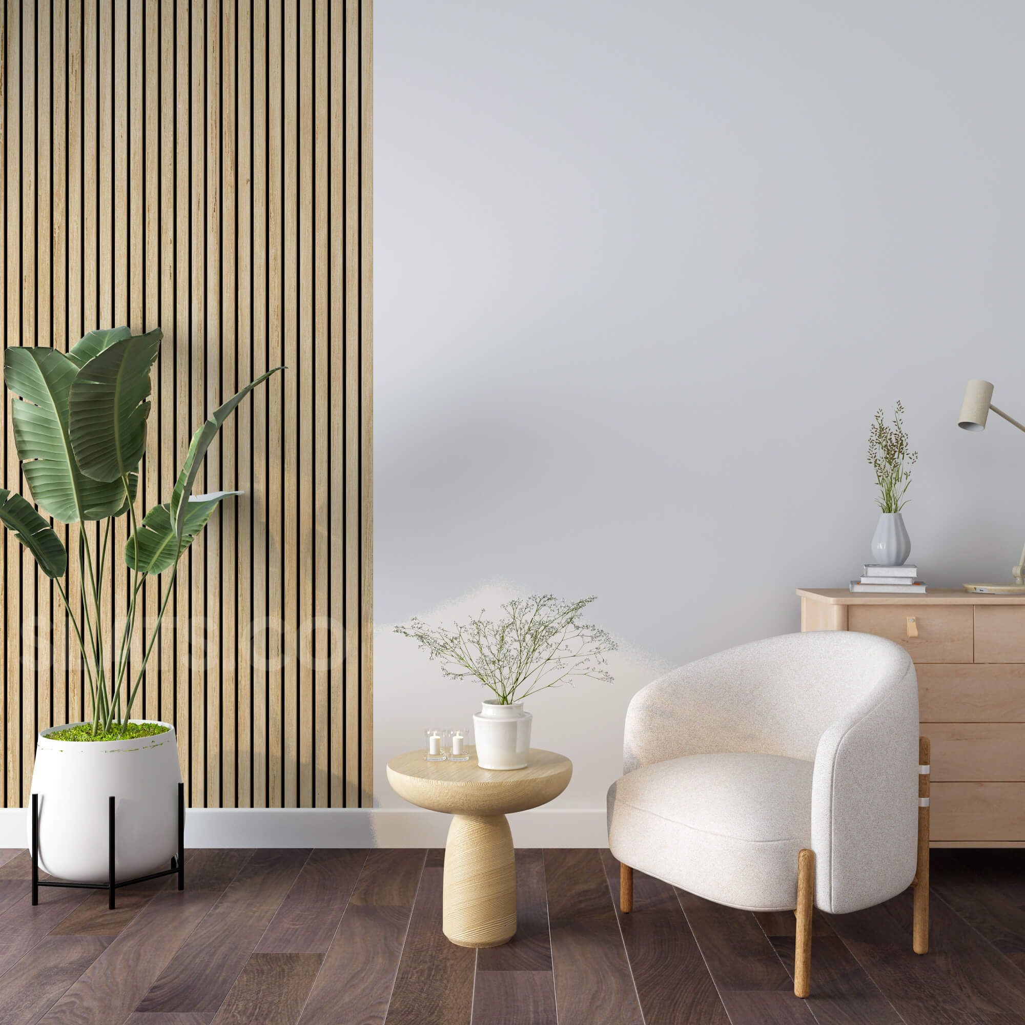 White Oak Acoustic Wood Slat Wall Tiles with Black Felt Backing - Slats.co