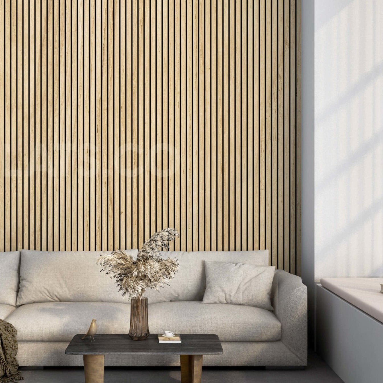 White Oak Acoustic Wood Slat Wall Tiles with Black Felt Backing - Slats.co
