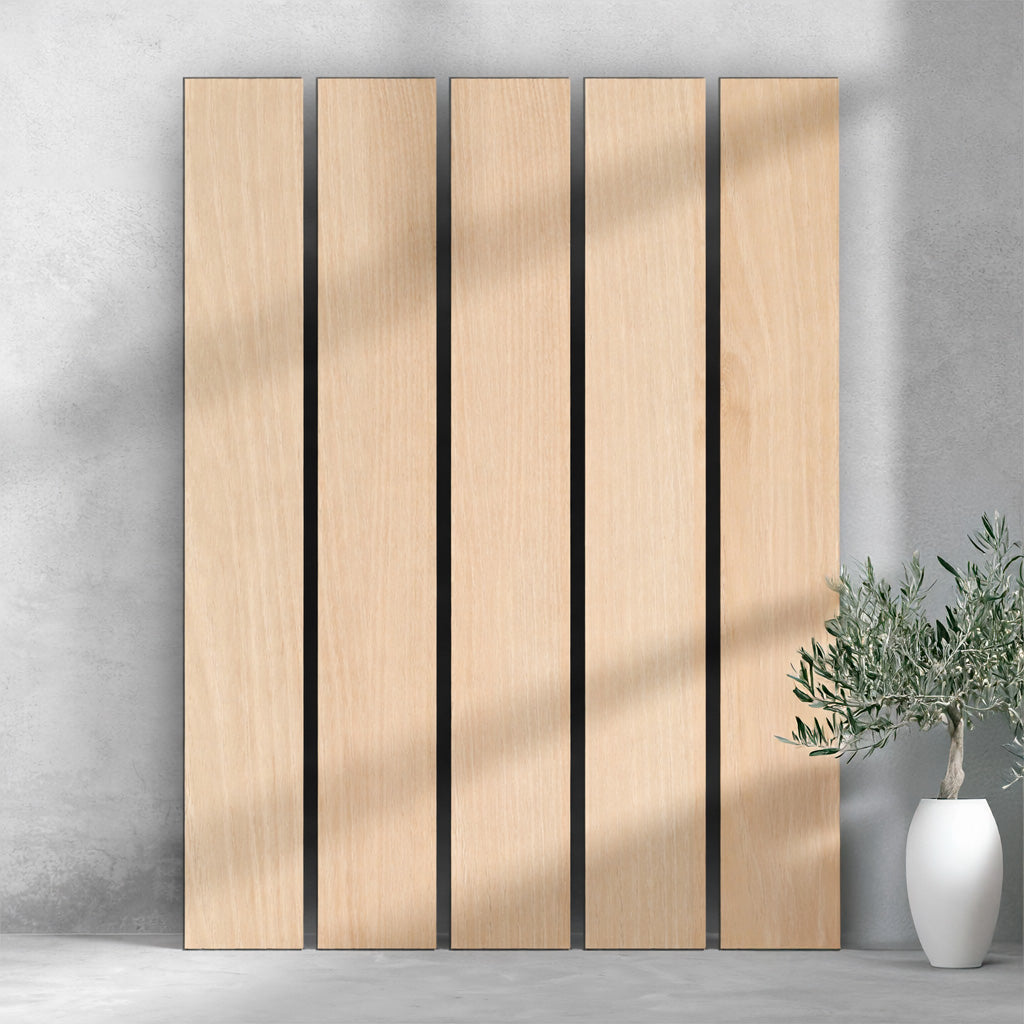 ULTRALIGHT Flexible Lightweight Full White Oak Accent Wall Panels with Black Felt Backing