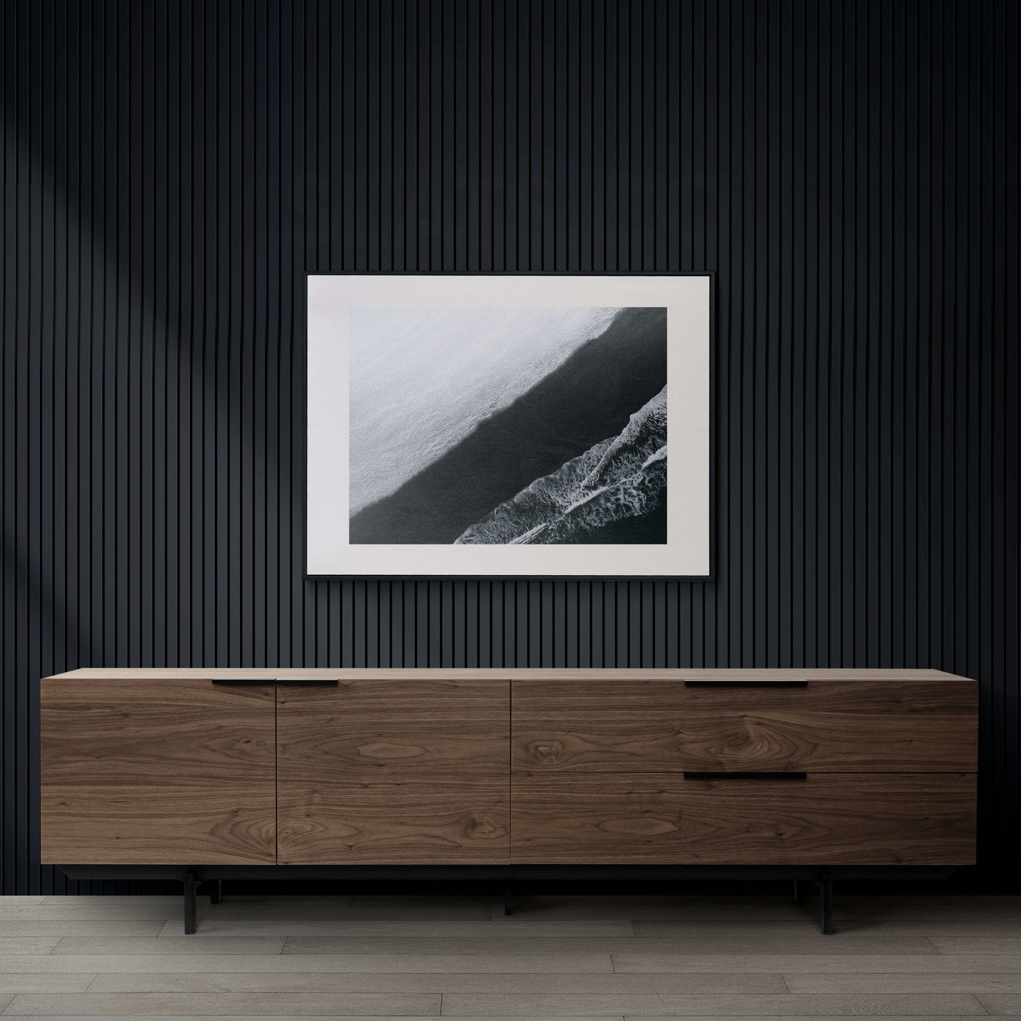Wall Slat Acoustic Panel in Caviar Matte Black, Black Felt - Slats.co