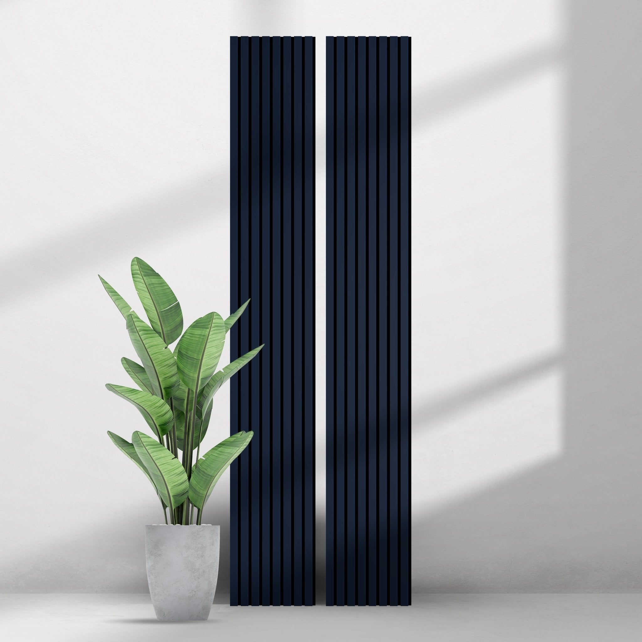 Wall Slat Acoustic Panel in Deep Indigo, Black Felt - Slats.co