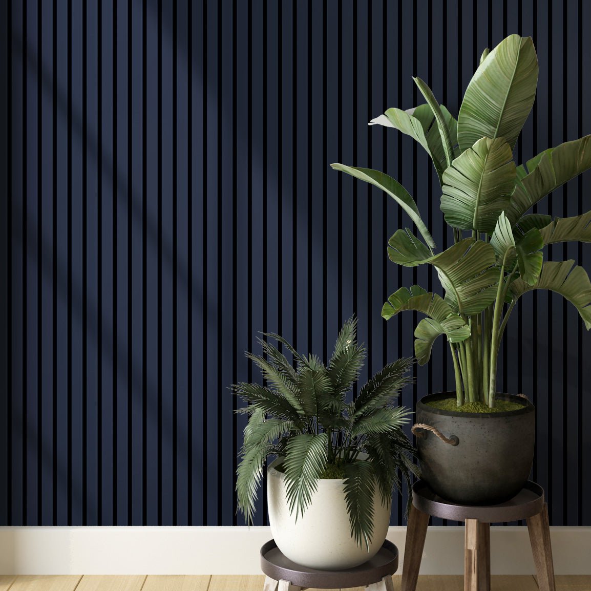 Wall Slat Acoustic Panel in Deep Indigo, Black Felt - Slats.co